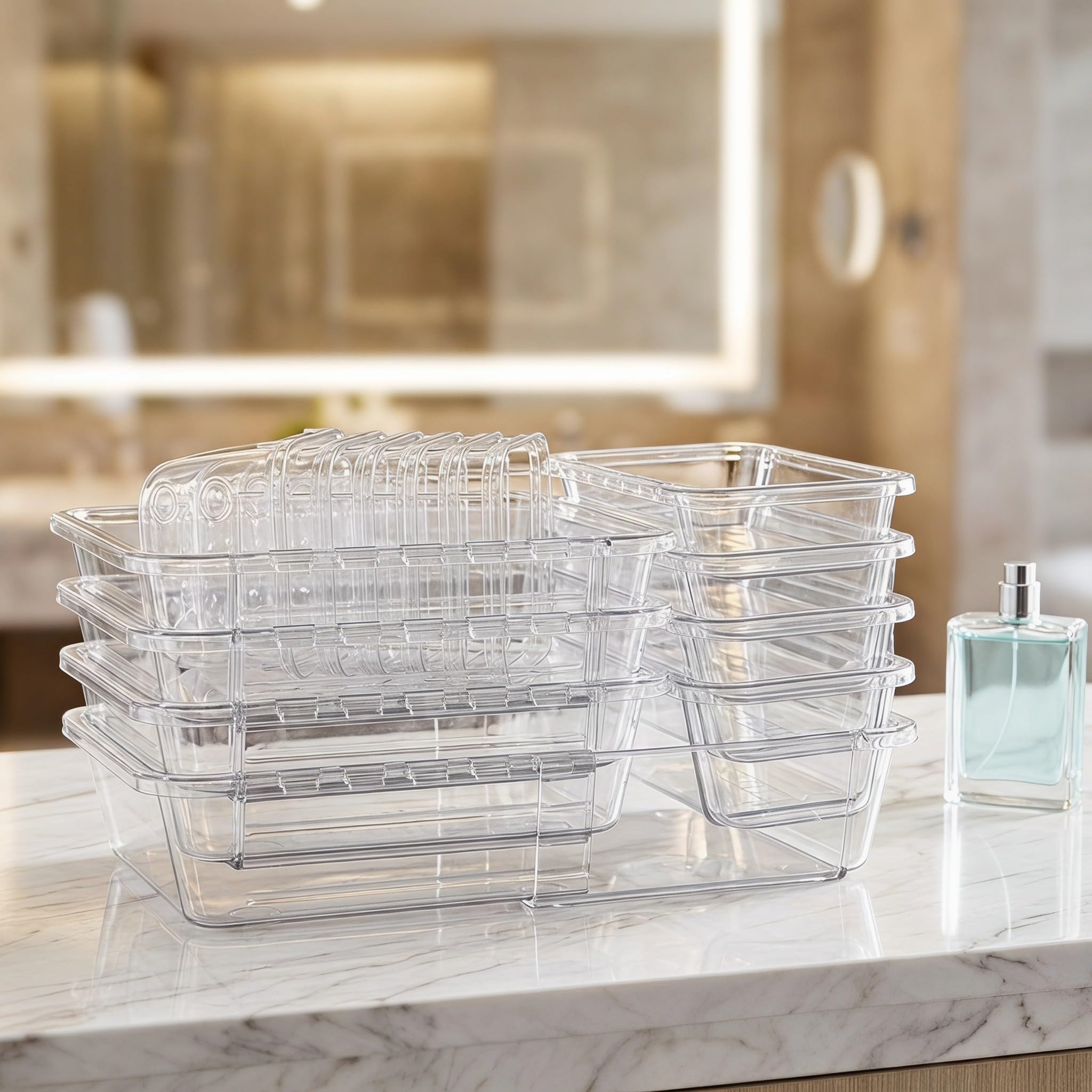 14 Pièces Transparent Organisateur de Tiroir Extensible en Plastique et