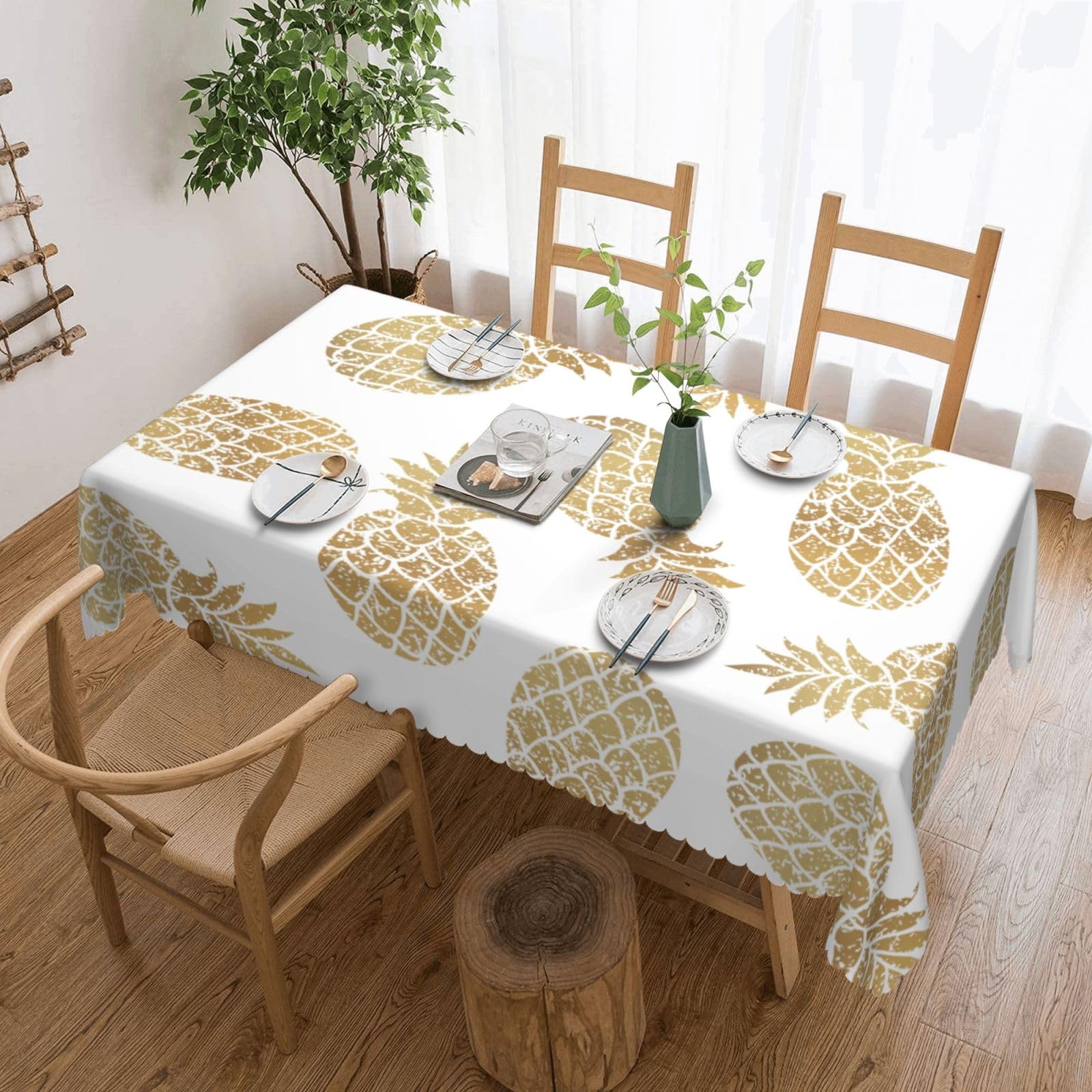 Nappe rectangulaire tissu ananas doré durable pour vos pique-niques