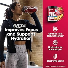 Optimum Nutrition Amino Energy Powder Plus Focus, with BCAA, Electrolytes, and Caffeine, Fruit Punch, 30 Servings (Packaging May Vary)