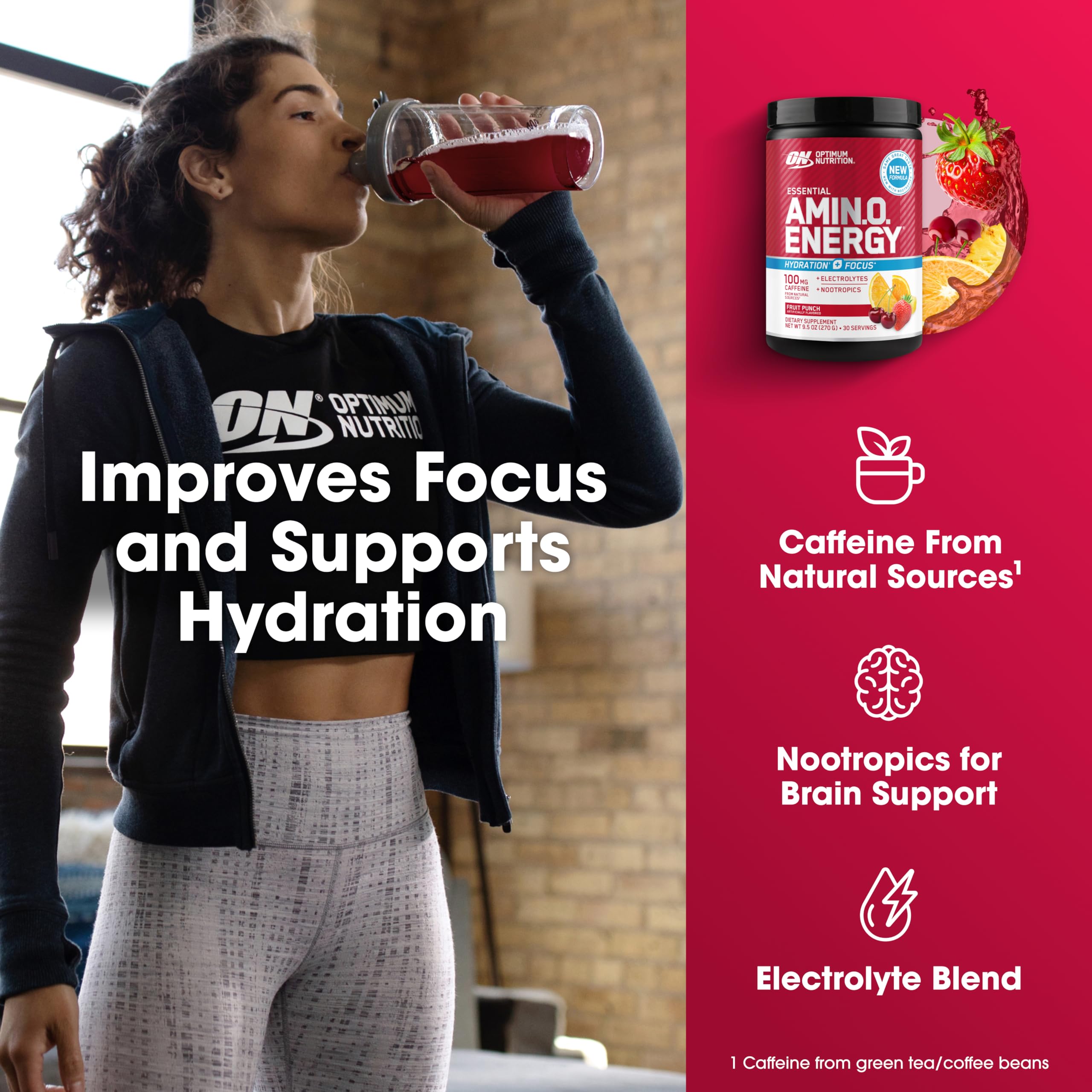 Optimum Nutrition Amino Energy Powder Plus Focus, Fruit Punch, 9.5 Oz — Amazon image 4