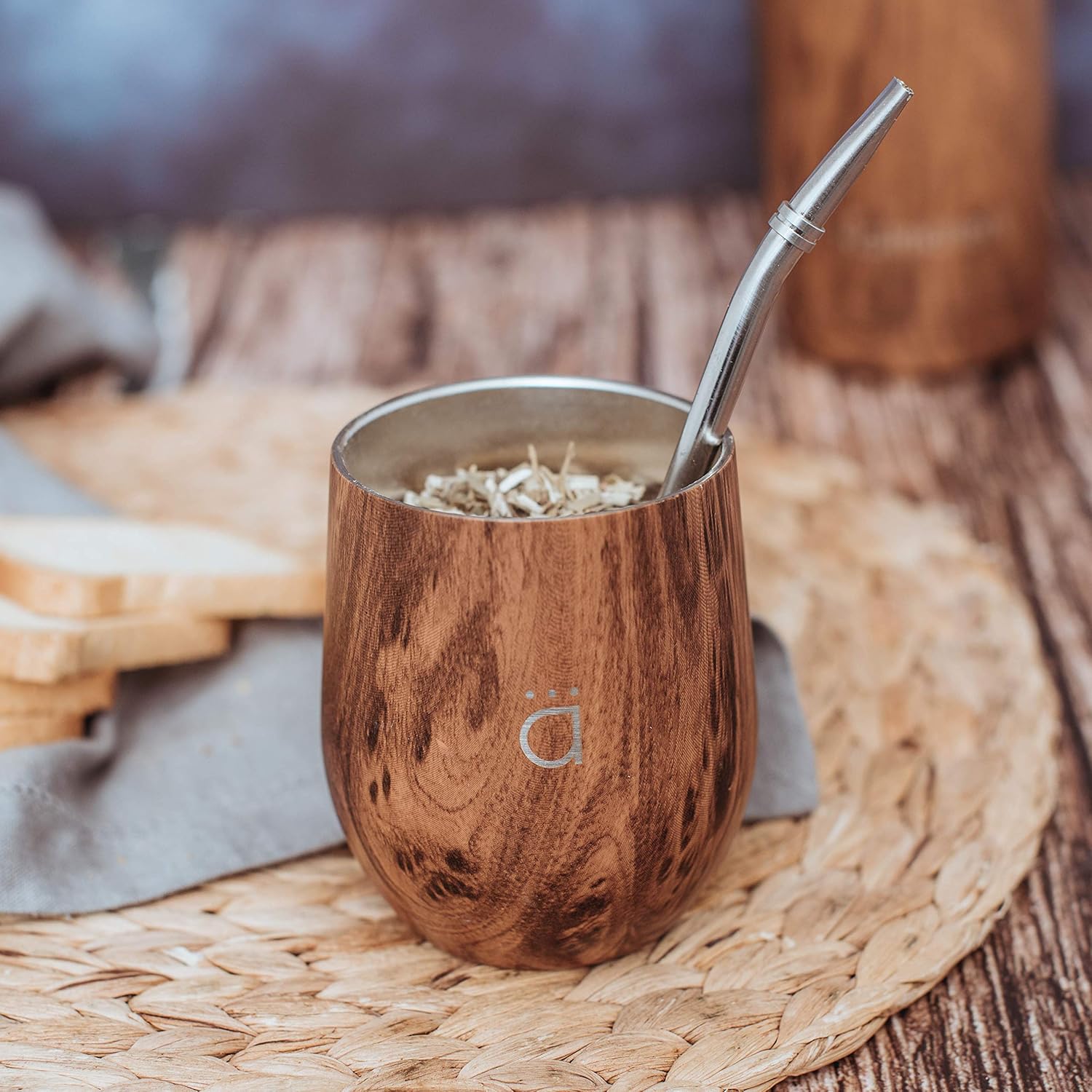 Kalmateh Yerba Mate Set – Mate Gourd with Lid, Alpaca Bombilla, Thermos, Matera Carry Tote and Organic & Kosher Yerba Mate (Wood, 1000ml): Home & Kitchen