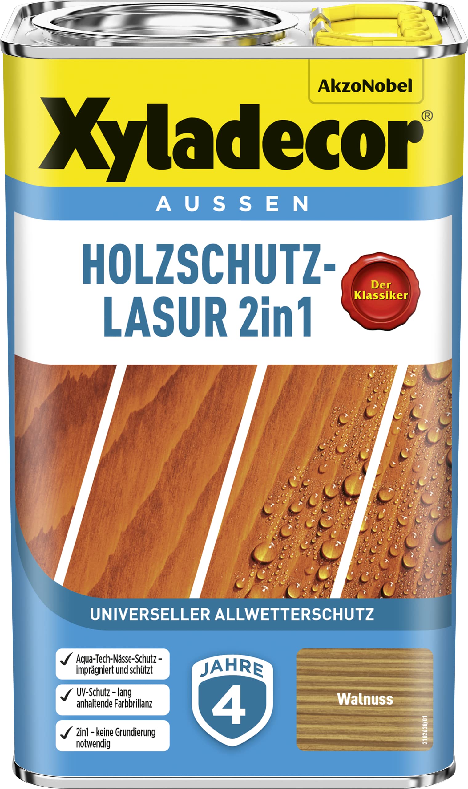 Xyladecor Holzschutz-Lasur 2in1, Universeller Allwetter-Schutz – Der Klassiker, Walnuss, 2,5 l