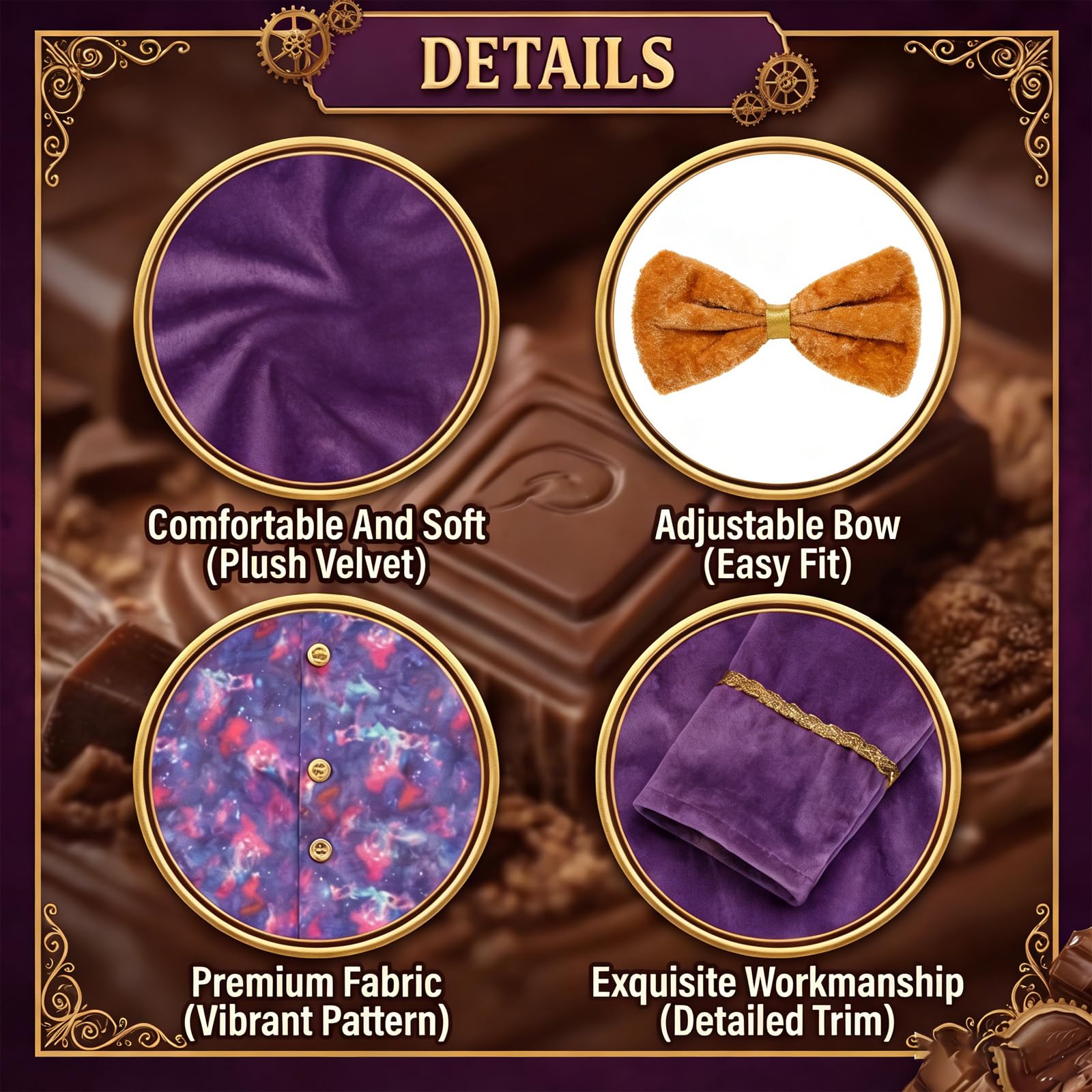 PANMAY Chocolate Factory Boss Costume World Book Day Costumes Factory Workers Costume Purple Coat for World Book Day Book Fancy Dress - Image 3