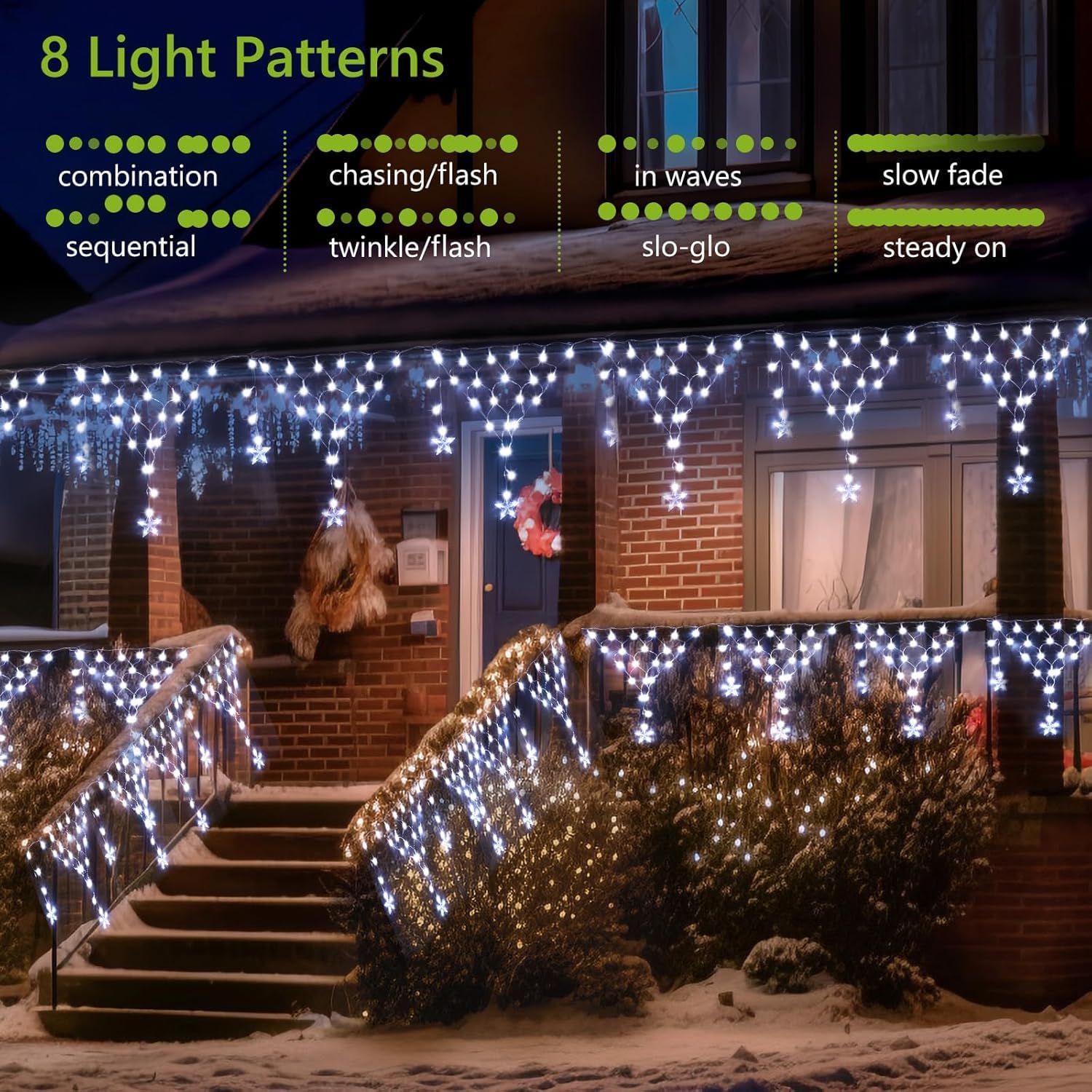 Outdoor Christmas Decorations Lights 13.8ft 200 LED Christmas Lights with 12 Stars,Dimmable Curtain Fairy Light with 8 Modes for Wedding Party Holiday Christmas Decor(White)