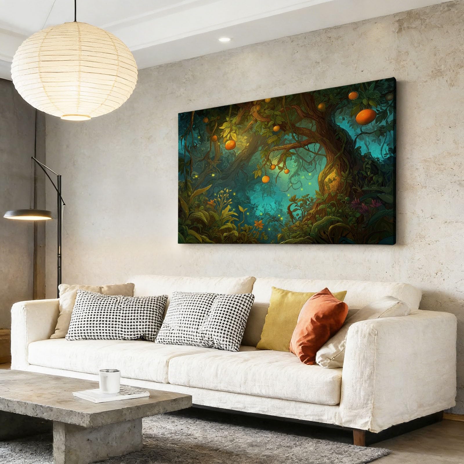 Stampa artistica da parete su tela con alberi e piante di foresta, stampe artistiche su tela per soggiorno, camera da letto, ufficio, immagini scure impermeabili per bagno, 99 x 50 cm, senza cornice