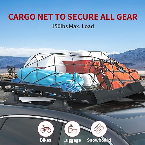 Miniatura 4 de YITAMOTOR Cesta de carga universal para techo de 47 x 36 pulgadas con red de carga cesta de acero para techo soporte de equipaje para subcompacto