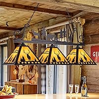 Vista 8 de TOCHIC Tiffany Pool Table Light, 3 Lights Vintage Dining Room Chandelier Kitchen Island Light Fixture, Rustic Farmhouse Billiards Table Lamp for
