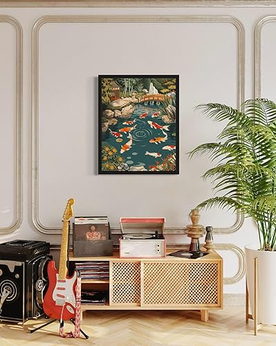 Miniatura 4 de Póster de paisaje de estanque de peces Koi, arte de pared retro vintage, galería de pintura de la naturaleza 22 (estanque de peces koi, 11 x 14