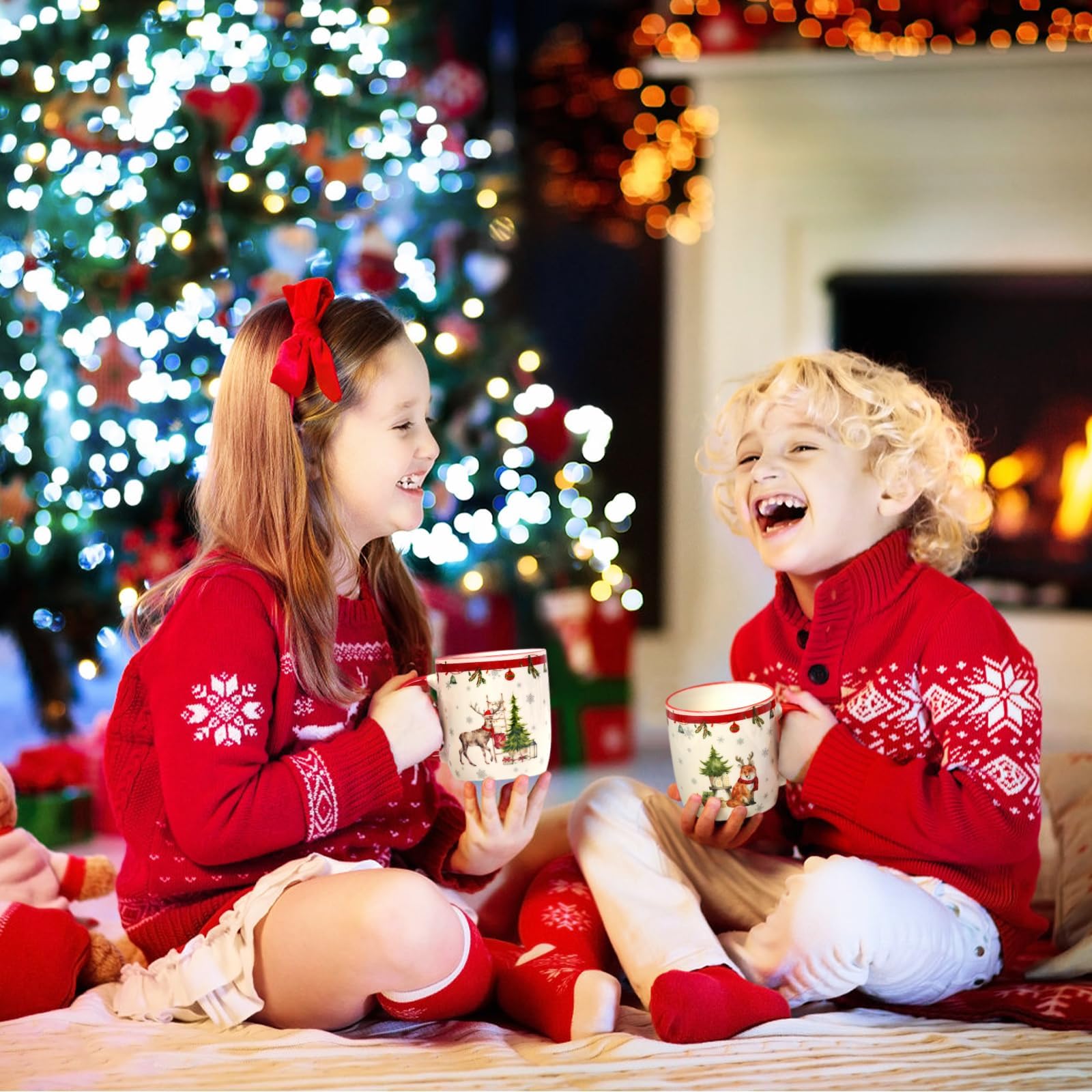 Joymaking Juego de 4 tazas de Navidad, juego de tazas de café navideñas, regalo de Navidad para mujeres y amigos, tazas de Navidad con diseño festivo, tazas de Navidad para vino caliente de cacao