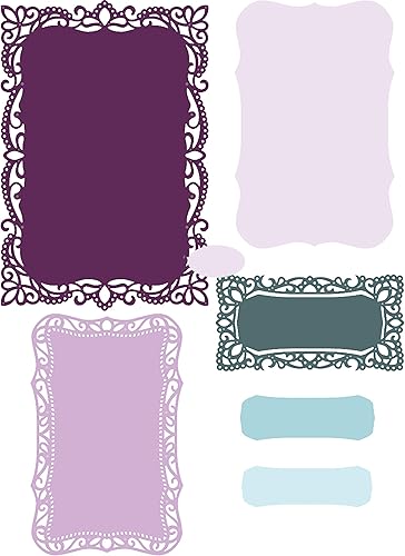 Miniatura 3 de 5 piezas de encaje con marco de flores de metal, plantillas rectangulares de corte de borde de hoja de encaje para álbumes de recortes, álbumes de