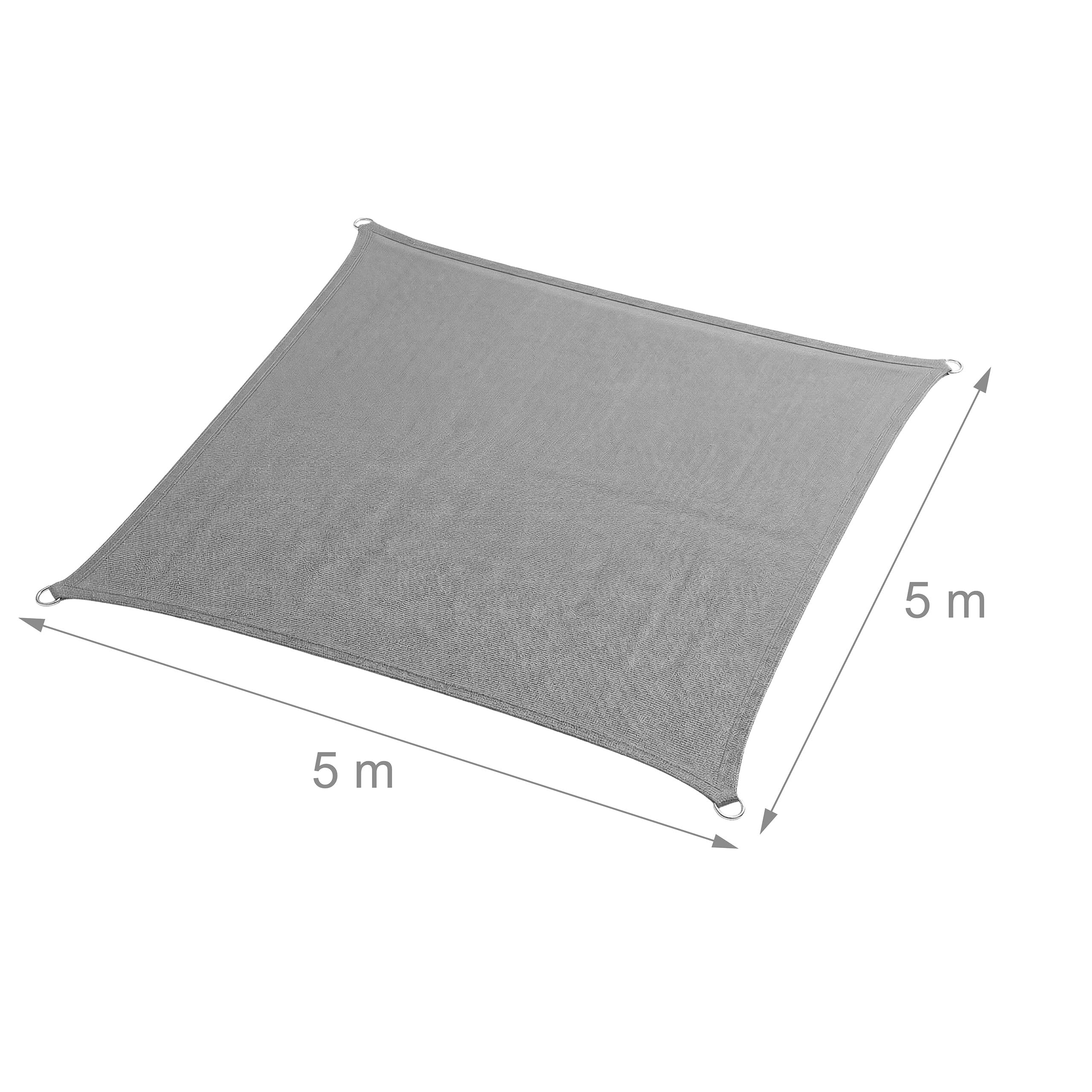 Relaxdays Żagiel przeciwsłoneczny, 5 x 5 m, HDPE, oddychający, do ogrodu i na balkon, płótno żaglowe, liny, kwadratowe, ciemnoszare