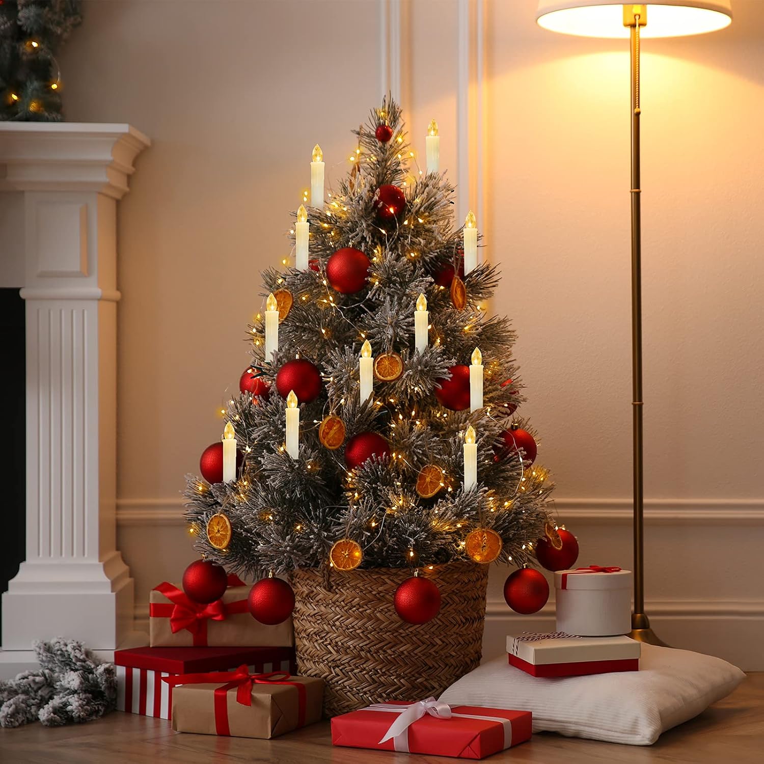 24PCS LED Flameless Taper Candles Flickering with Remote Timer, Battery Operated Waterproof Christmas Tree Candles, Warm White Window Candle Lights, Perfect for Christmas, Home Decoration (Ivory)
