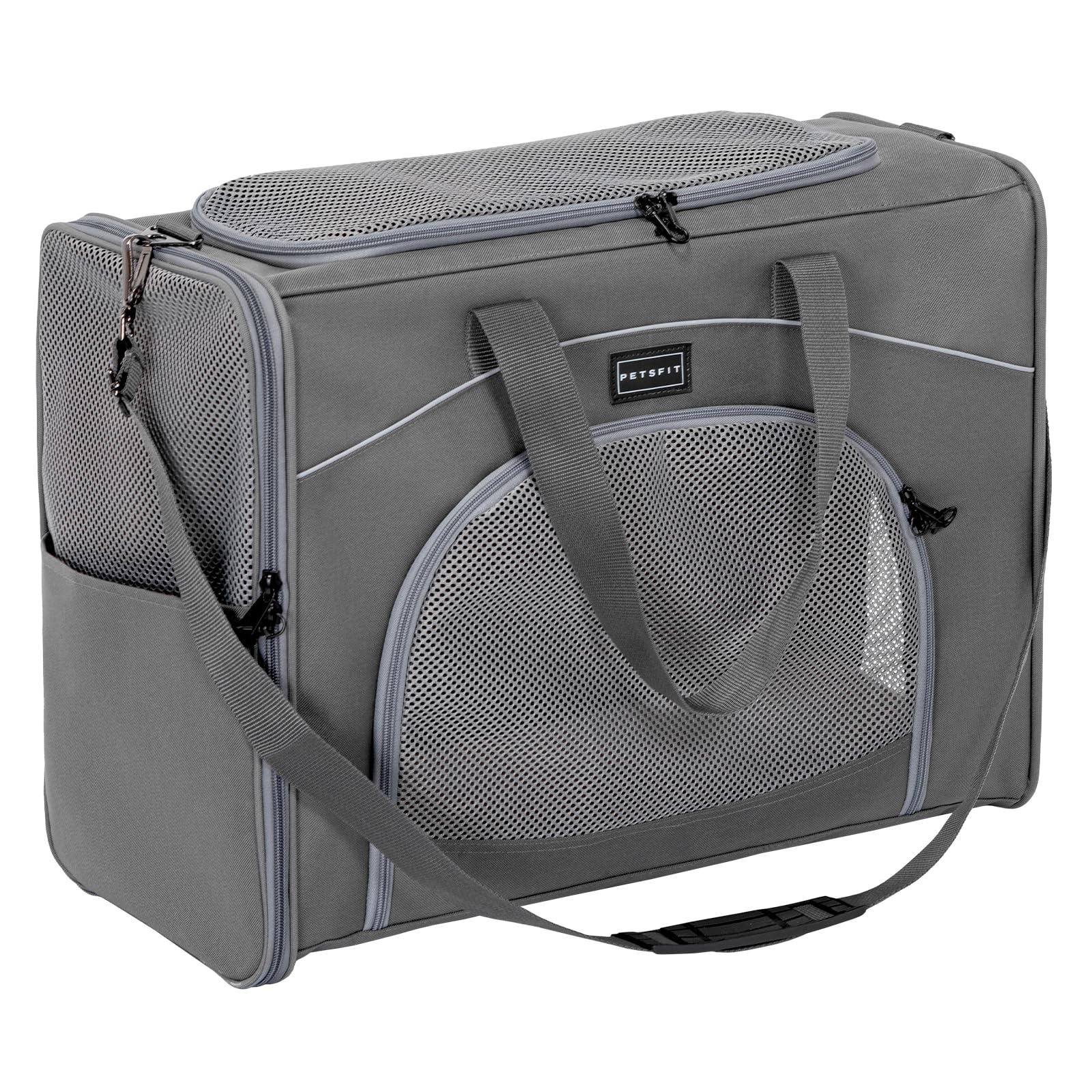 Petsfit Borsa per il trasporto di gatti e cani, aeroplano | borsa per cani e trasportino gatto | borsa aerea per animali domestici | trasporto sicuro in auto, aereo e treno, L/grigio