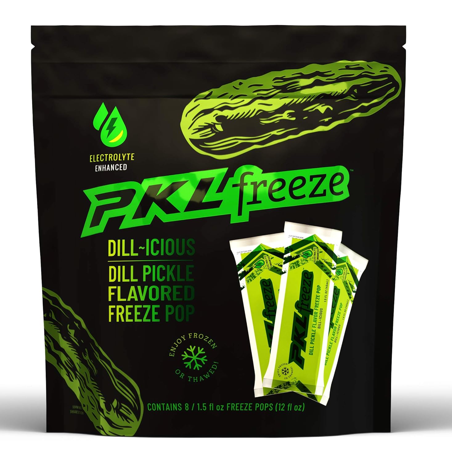 PKLfreeze Dill Pickle Flavored Freeze Pop, 1.5 Oz Packet, (32 Packets)