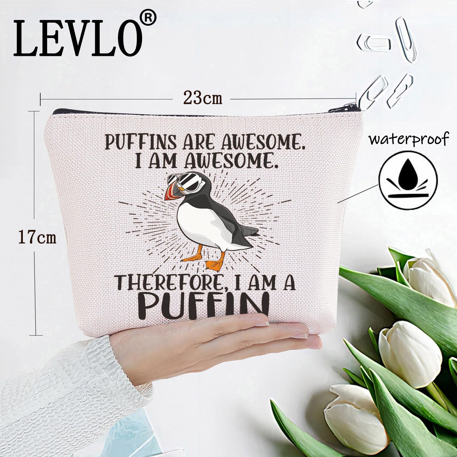 LEVLO Puffin Cosmetic Makeup Bag - Puffin Lover Gift - Puffins Are Awesome - Cosmetic Zipper Pouch Bag - Travel Accessory - Image 2
