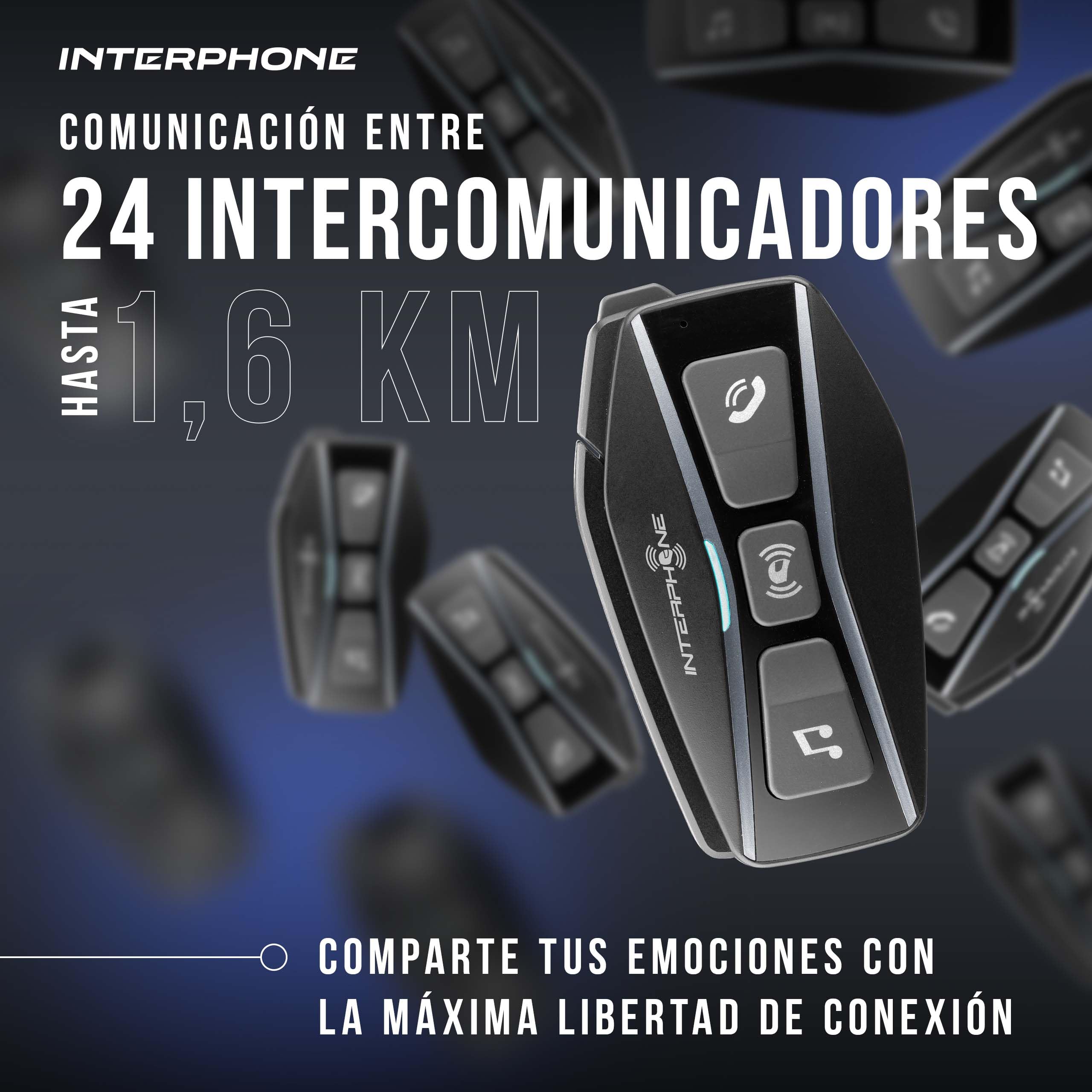 INTERPHONE U-COM 16 Intercomunicador casco moto con tecnología Mesh 2.0 para 24 dispositivos a 1,6 km, intercomunicador con Bluetooth 5.0 para GPS, llamadas y música, intercom, 15 h de autonomía, IP67