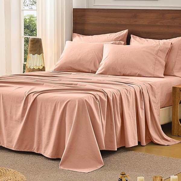 Bedlifes 100% French Pure Linen Sheets Queen Size Breathable and Cooling Flax Sheet Set Soft Durable and Moisture Wicking 16 Inch Deep Pocket-4 Piece(Queen,Blush Pink)