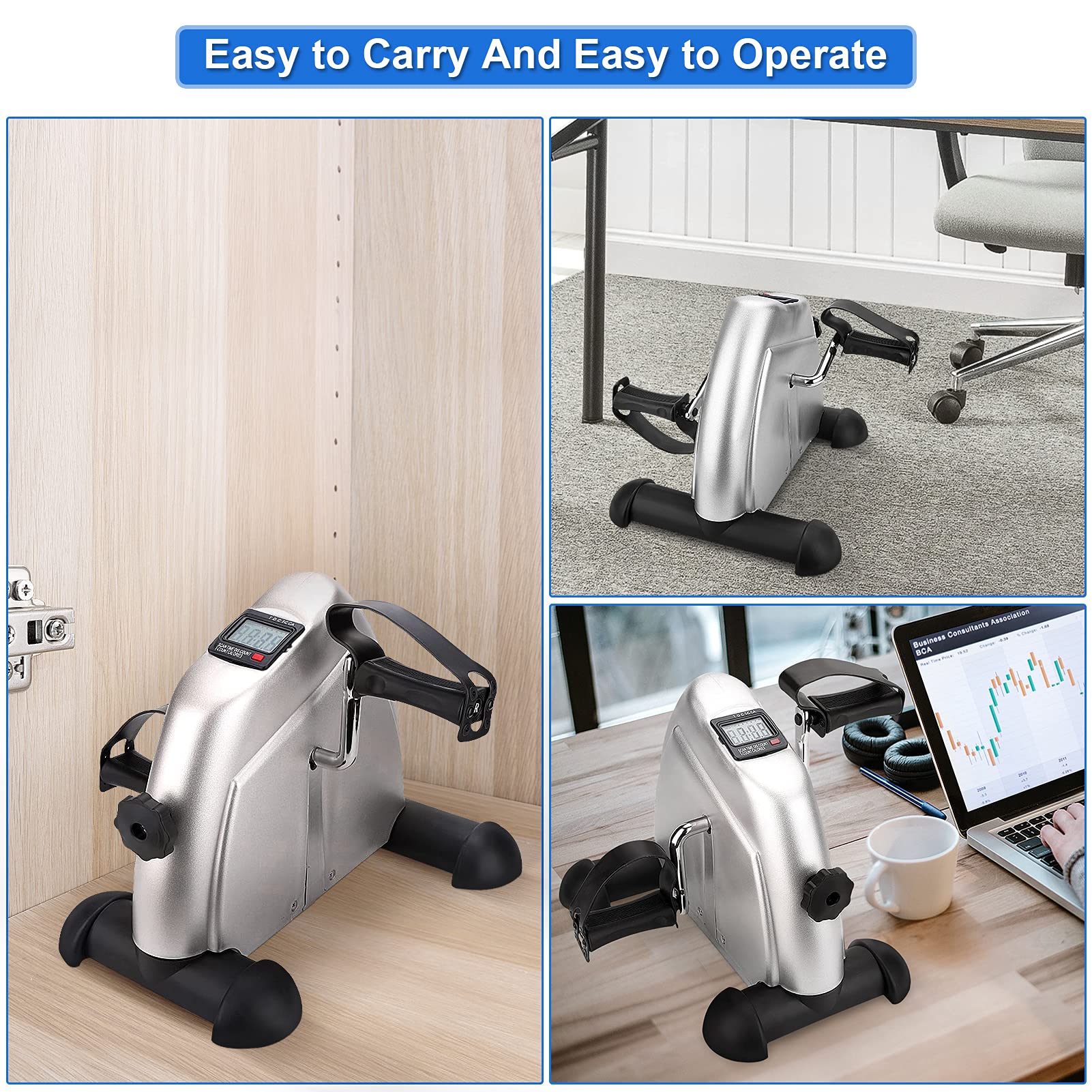 Ejoyous Mini rower treningowy, przenośny rower biurkowy ręczny trener gimnastyczny mini sprzęt do ćwiczeń do siłowni w domu biuro domowe z wyświetlaczem LCD