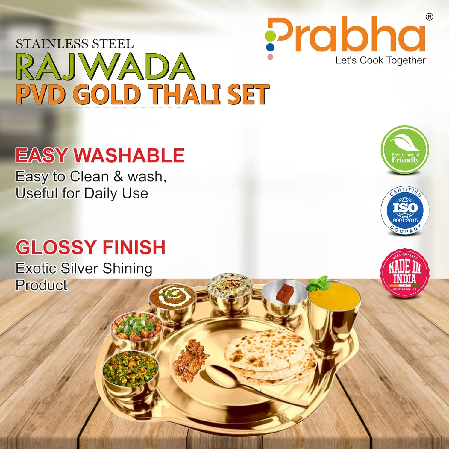 High Grade Stainless Steel PVD Gold Coating Rajwada Thali Dinner Set, Bhojan Thal, Durable for Long Term, Special for Guest