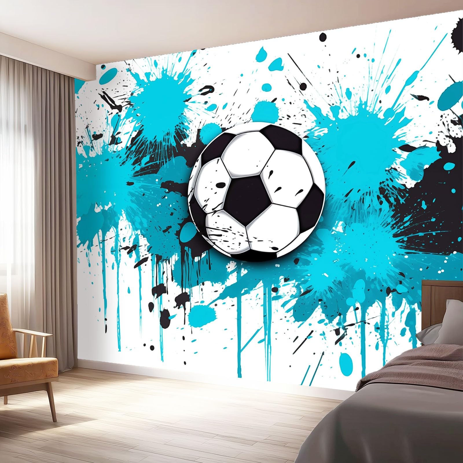 Tapeta 3D z włókniny graffiti piłka nożna sportowa tapeta 350 x 256 cm tapeta dekoracja ścienna do salonu sypialnia niebieski biały