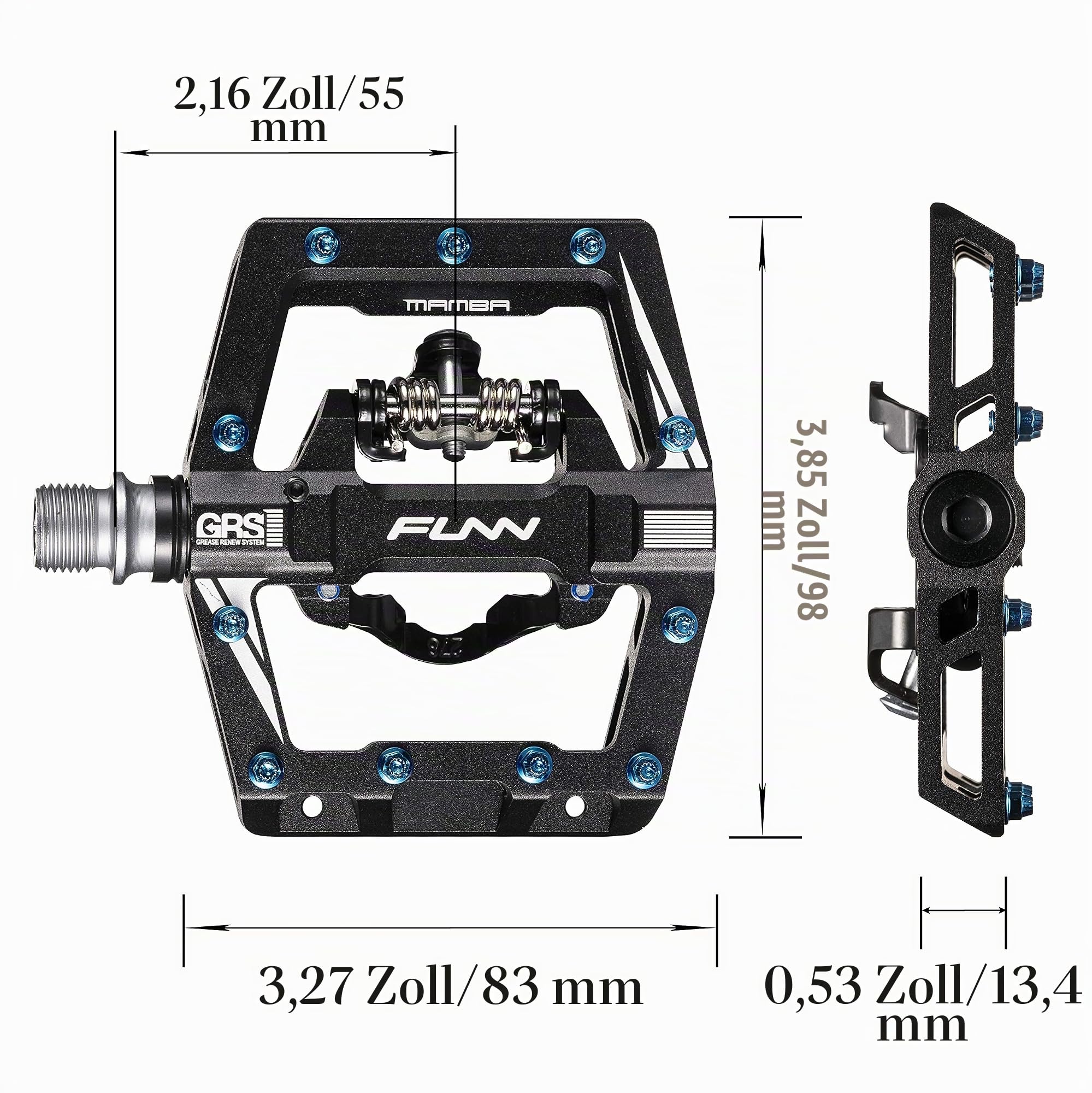 Funn Mamba S MTB Klickpedale, einseitig, SPD Cleats | CNC 6061 Alu, 9/16 Zoll Achse, Flat- und Klick-Plattform, Industrielager, ca. 403 g, für BMX und Gravel