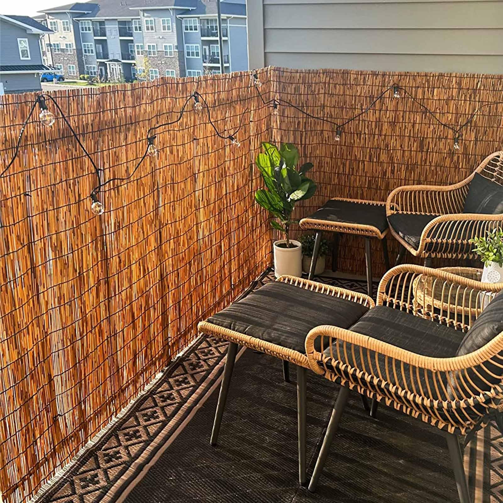 Rollo De Cañizo Natural 1X5M Valla De Ocultación para Jardín Terraza Pantalla De Privacidad Exterior con Caña Natural Malla Decorativa Cortavientos para Cerca O Cerramiento(Carbonized,H150xL400cm)