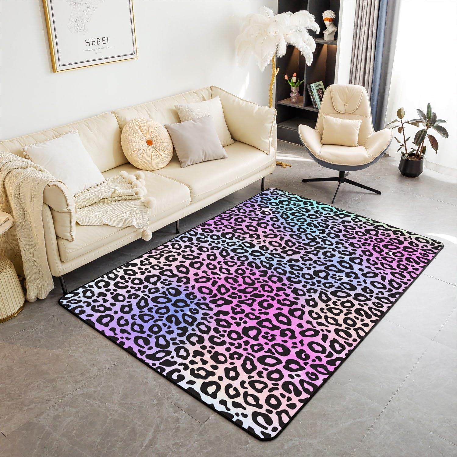 Tapis en flanelle douce léopard abstrait pour décorer la chambre à coucher