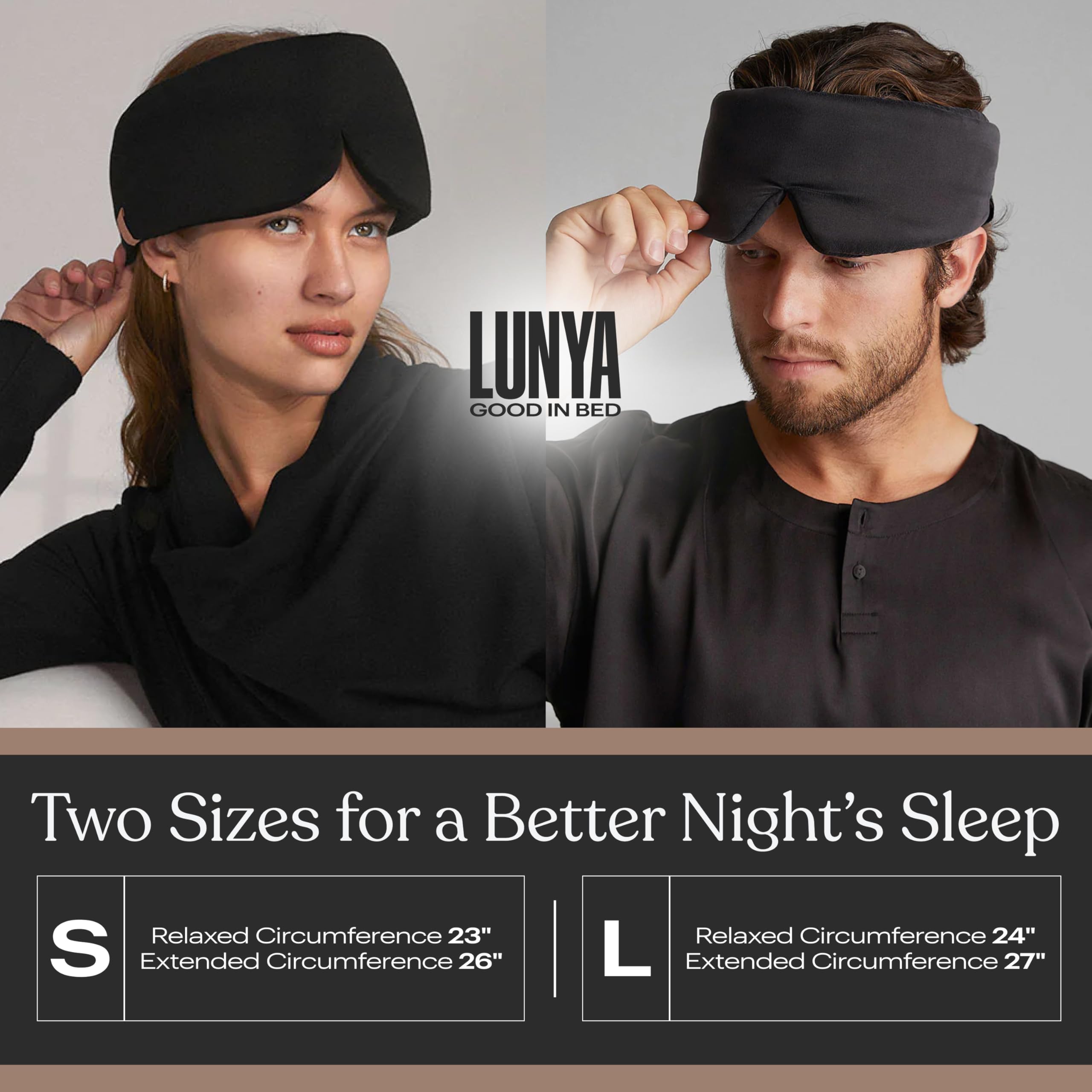 Lunya LUSK7000 - Antifaz de dormir de seda lavable para mujer, color negro inmerso, talla S | Seda lavable