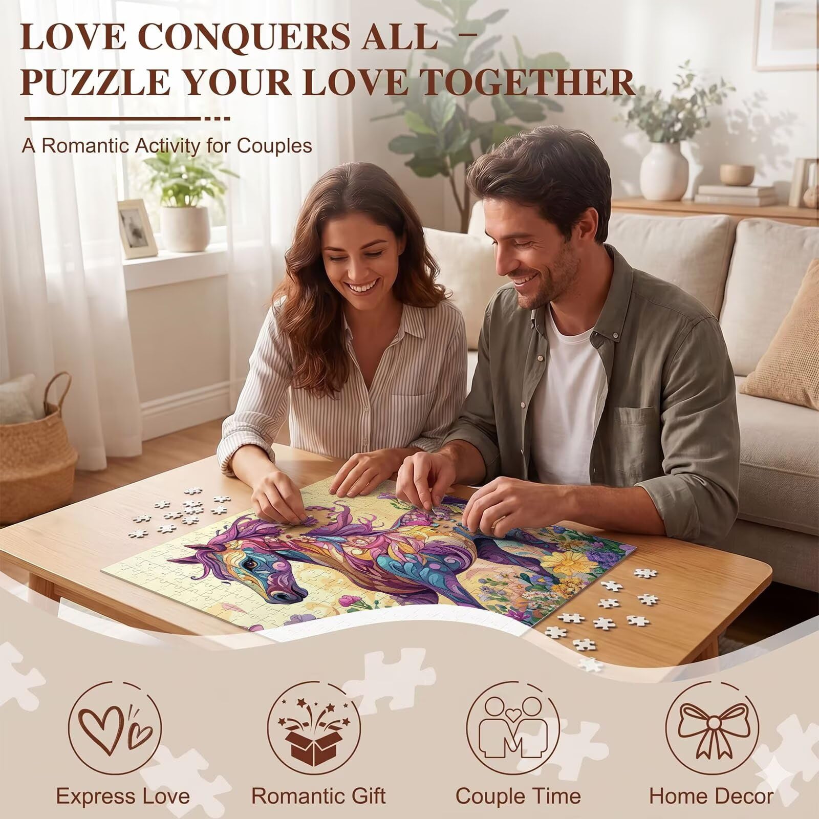 Caballo Flor-3 Puzzle de 1500 Piezas, Juego de Mesa Familiar de Madera - Rompecabezas Adultos para Toda La Familia, Rompecabezas Educativo DIY y Antiestrés - con Mapa de Referencia, 87 x 57 cm f0-660