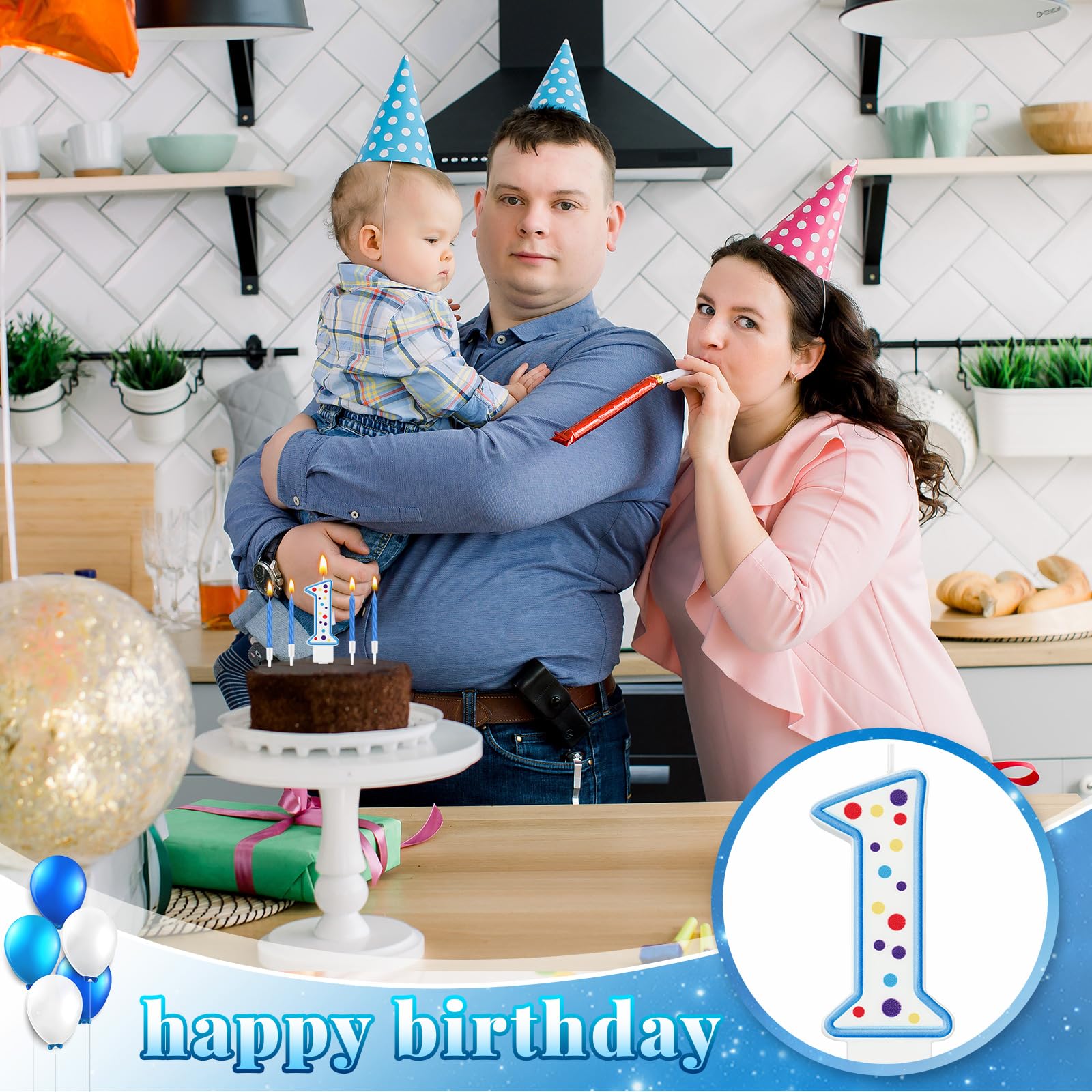 MTLEE Blaue Zahlenkerze mit 10 langen, dünnen Cupcake-Kerzen, Happy Birthday-Kerzen, für Jungen, Mädchen, Zahlenkerzen für Geburtstagskuchen, Zahlen, Geburtstag, Kuchenaufsatz für Sweet Dots Party