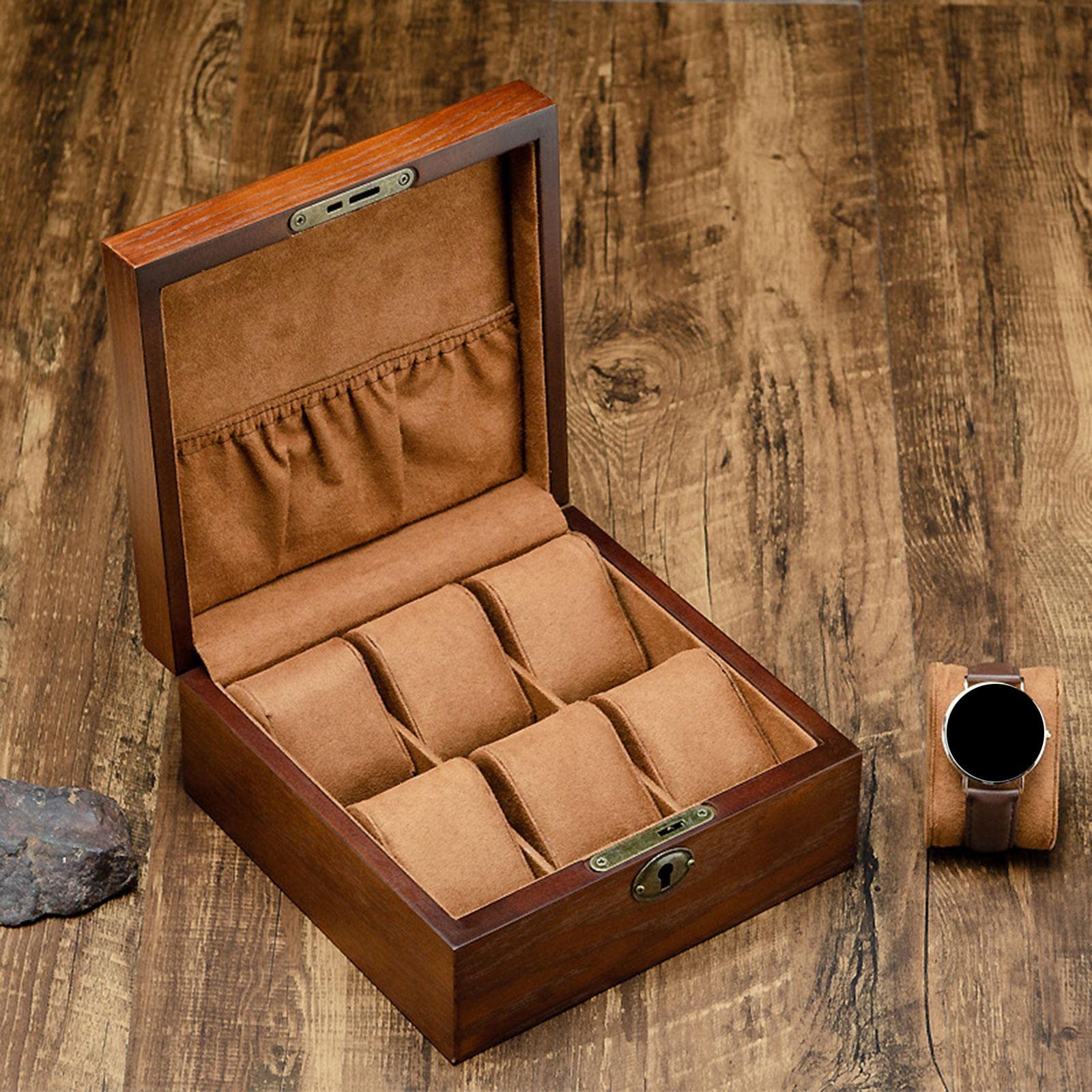 Caja Organizadora de Relojes con Capacidad para 6 Piezas Interior de Terciopelo Suave Y Cierre Resistente Almohadillas Desmontables Adecuada para
