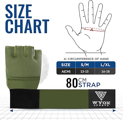 Miniatura 6 de WYOX Guantes interiores de boxeo de gel para hombres y mujeres, correa rápida de muñeca de 31.5 in, soporte acolchado para nudillos, MMA sin dedos,