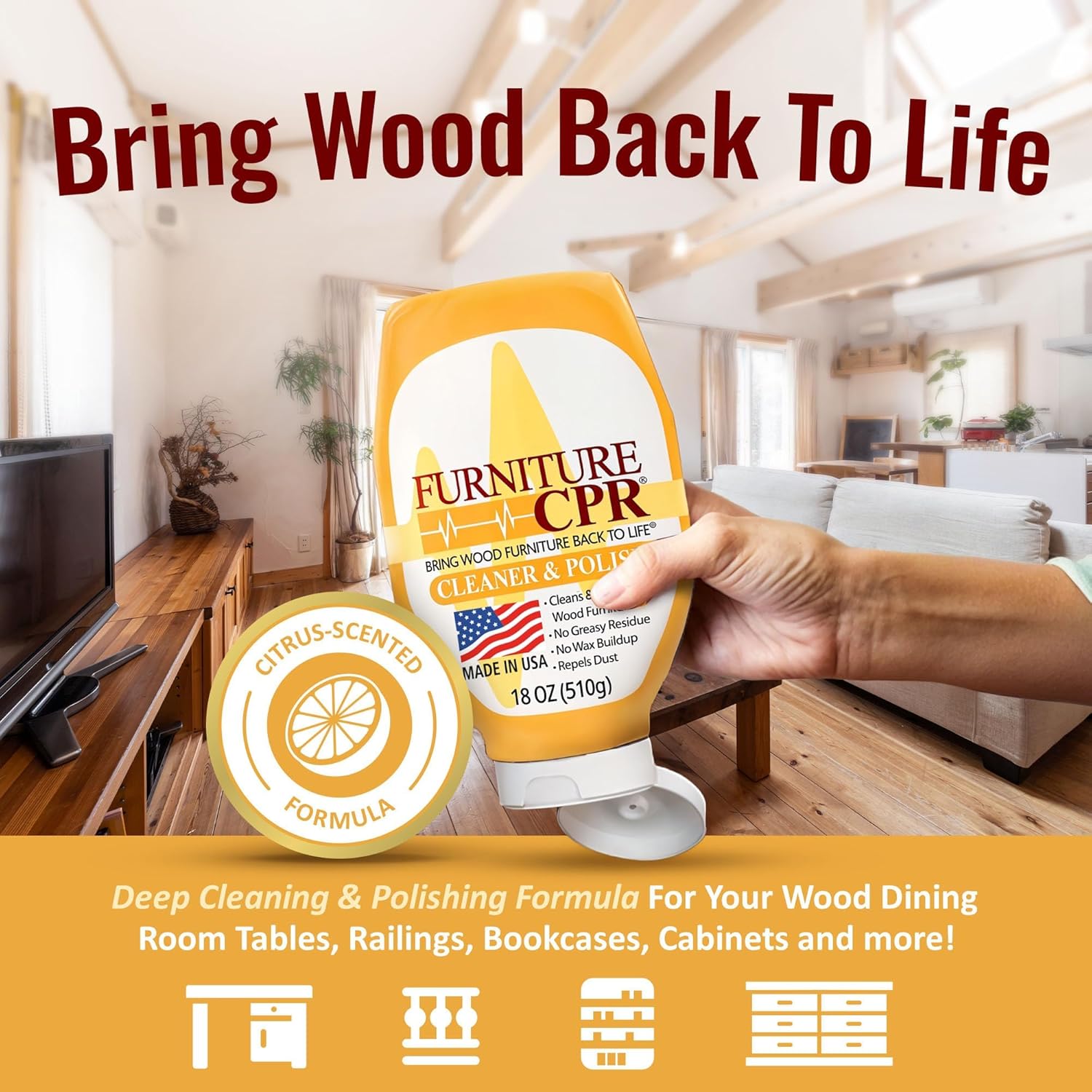 Furniture CPR Wood Furniture Cleaners & Polish 18oz-Cabinet Cleaner for Woods Paneling, Doors, Natural Furniture Polish And Wood Floor Cleaner (18 Ounce (Pack of 2))