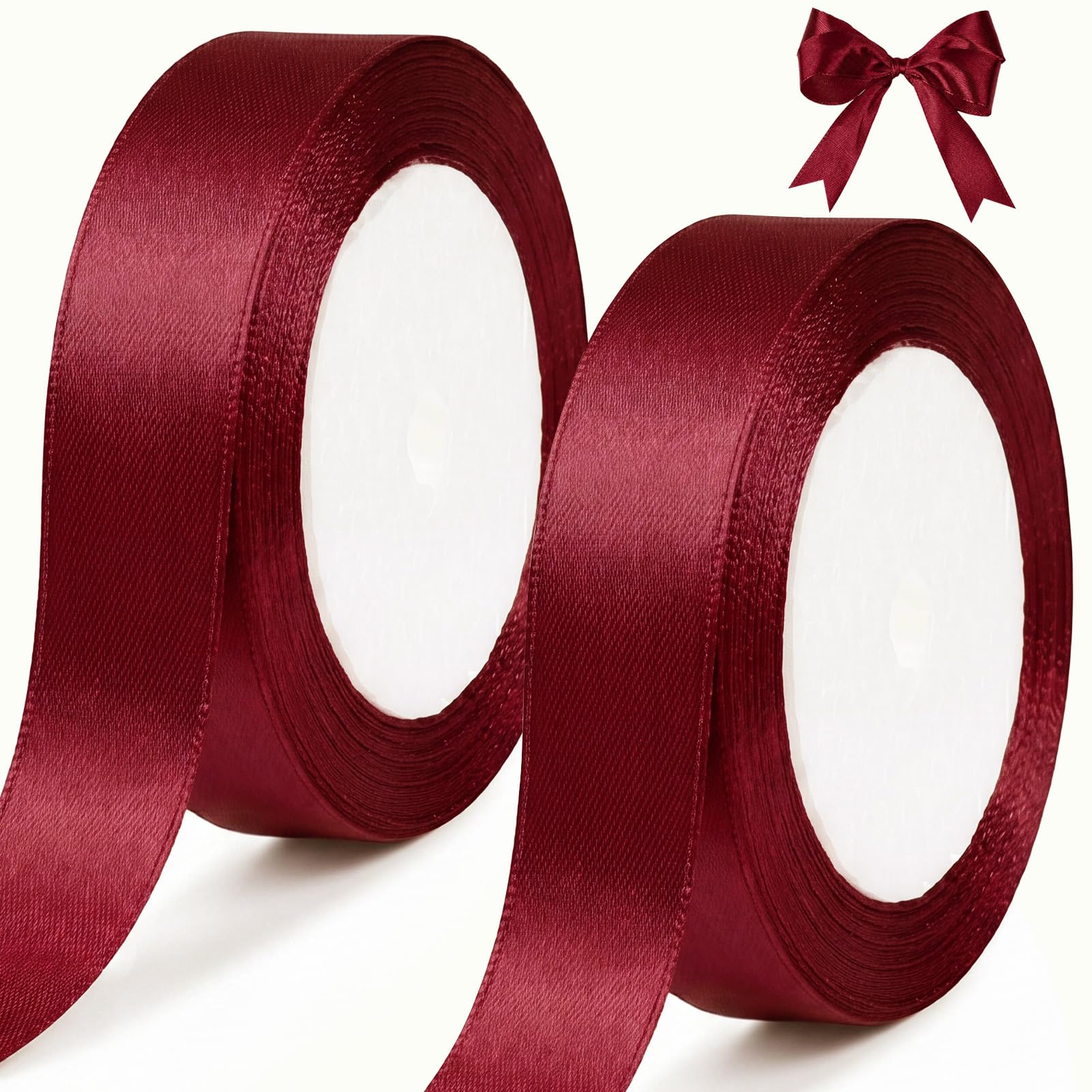 tenn well Burgundy‌ Satin Ribbon 20mm, 44 Meters Smooth Fabric Satin Ribbon for Gift Wrapping, Crafting, Hair Bows, Wedding Party and Christmas Decoration