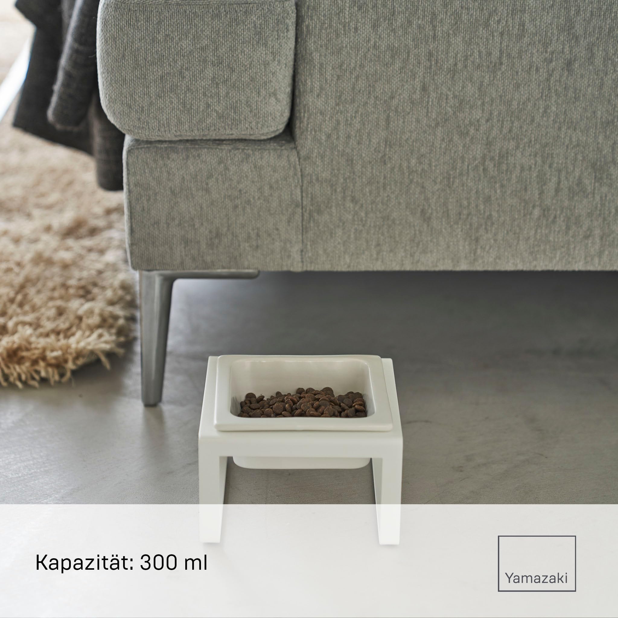Yamazaki 5816 Tower Pet Food Bowl Stand Single, White, Steel/Ceramic, 15 x 15.5 x 10 cm
