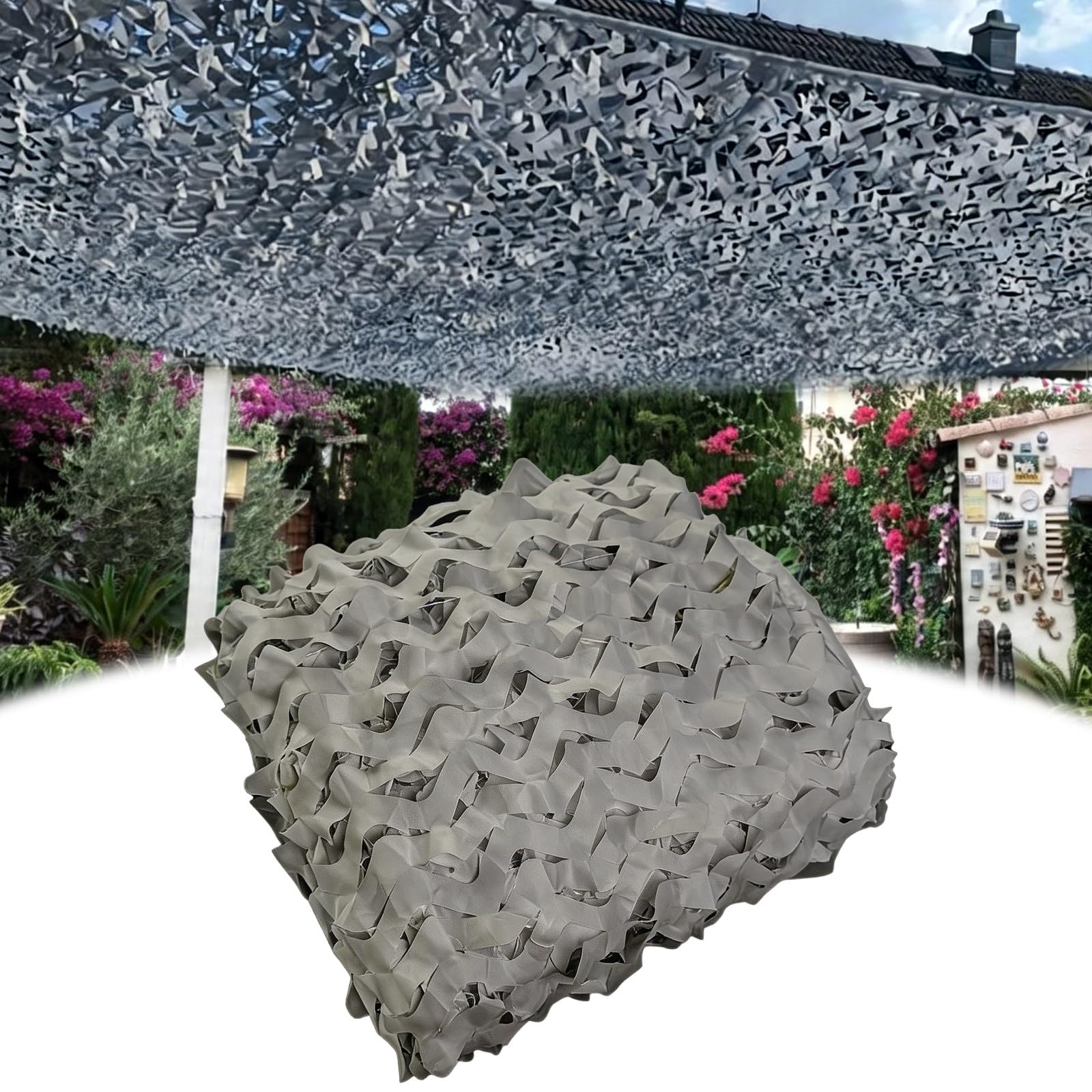 Filet camouflage militaire gris 4x8m pour décoration de pergola