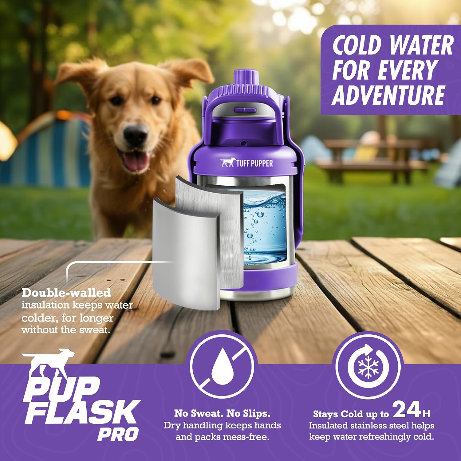PupFlask Pro Portable Insulated Dog Water Bottle, Stainless Steel Bowl image 4