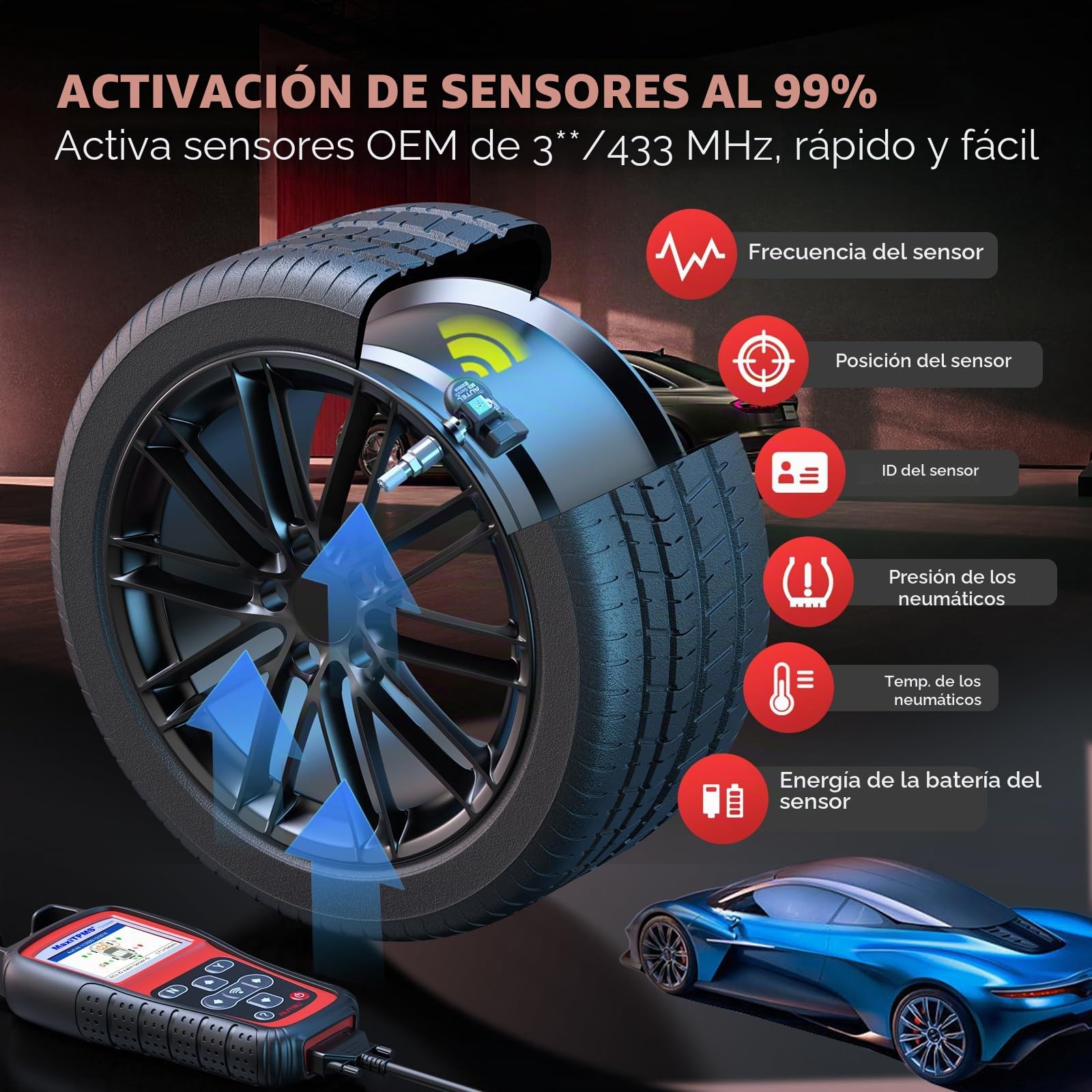 Autel MaxiTPMS TS508WF Herramienta Programación TPMS, 2026 WiFi Ver. TS501Pro TS408S TS508WFK, Programa Autel MX-Sensor, Reinicio/Reaprendizaje/Activación Todo Sensor, Lectura Borrado DTCs