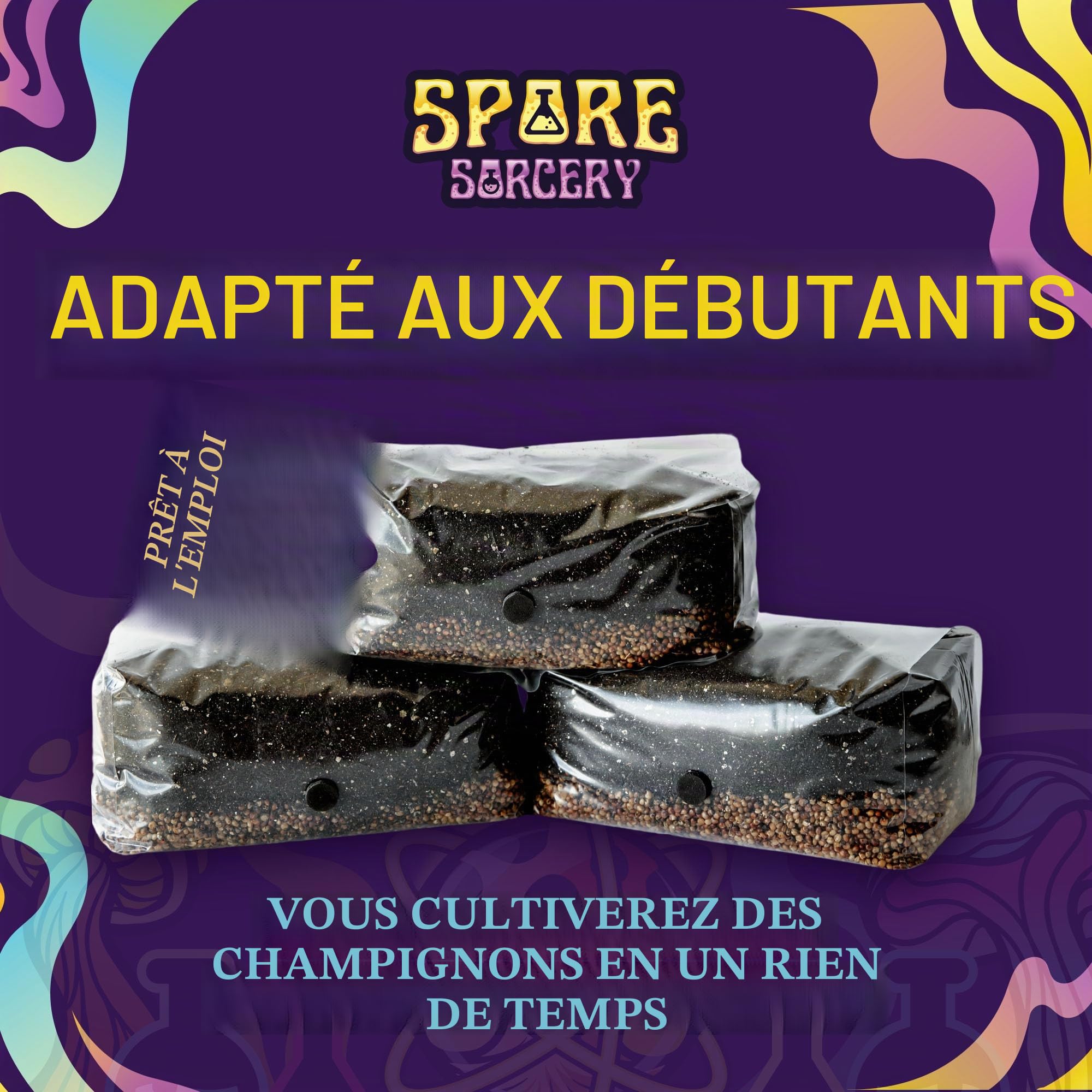 SPORE SORCERY Kit de culture de champignons | Kit de culture de champignons tout-en-un de 0,9 kg avec nutriments exclusifs | Pousse comme par magie | Kit de fournitures de mycologie avec port