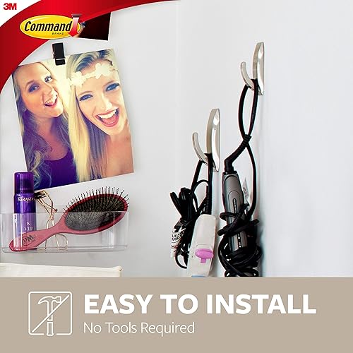 Miniatura 4 de Gancho de metal para baño Command Modern Reflections, pequeño, níquel satinado, 1 gancho con cinta resistente al agua (MR01-SN-BES)., MR02-BN