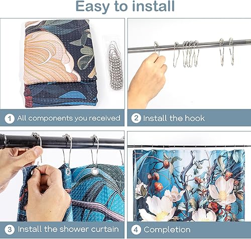 Miniatura 7 de WOHEWREY Cortina de ducha cortina de ducha de tela de gofre impermeable tamaño de ducha de 72 x 78 pulgadas con 12 ganchos dobladillo largo pesado
