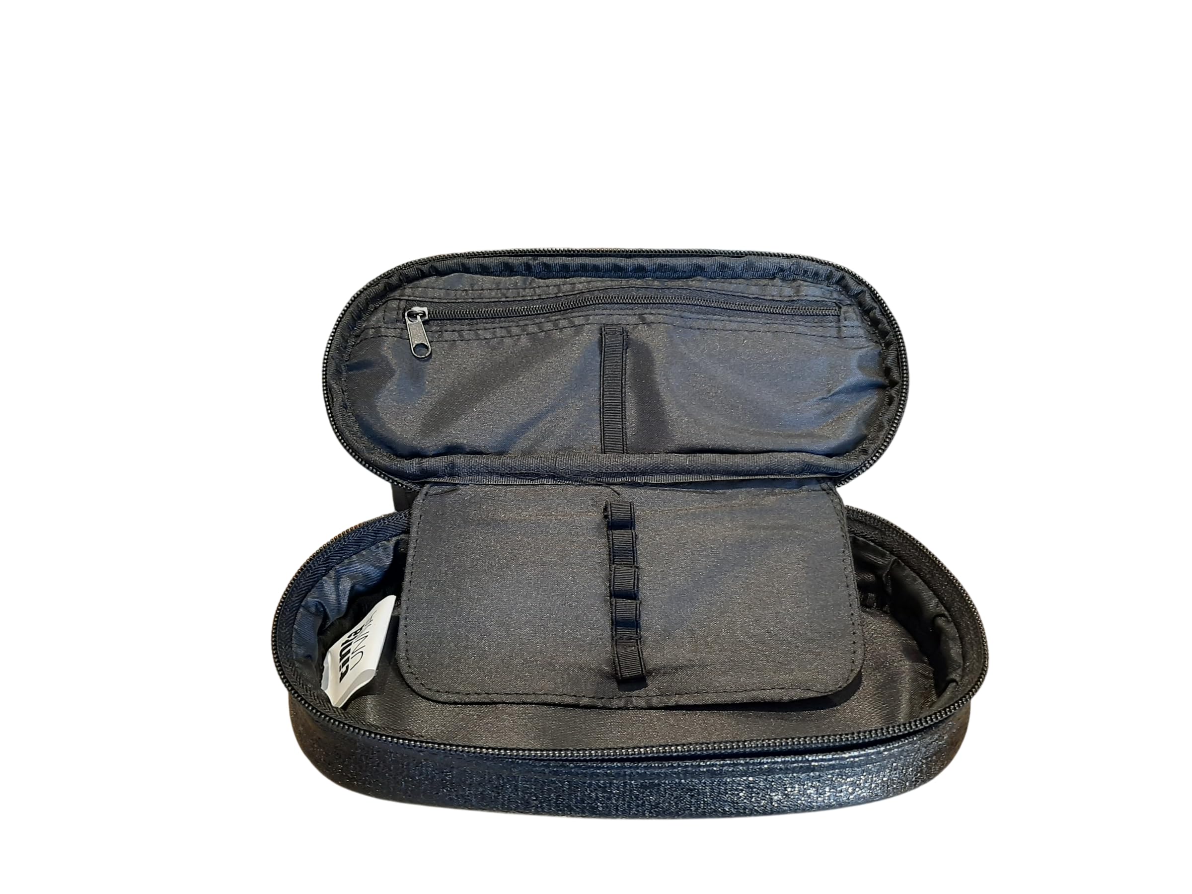 PRESTIGE & DELUXE Estuche completo de color liso con 3 cremalleras, color negro, glamoroso, elegante, con estuche ovalado con cremallera para la escuela, para niña y niña + llavero y bolígrafo de