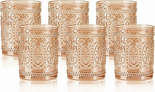 6 Pack Amber Glassware Set, 10oz Vintage Drinking Glasses, Colored