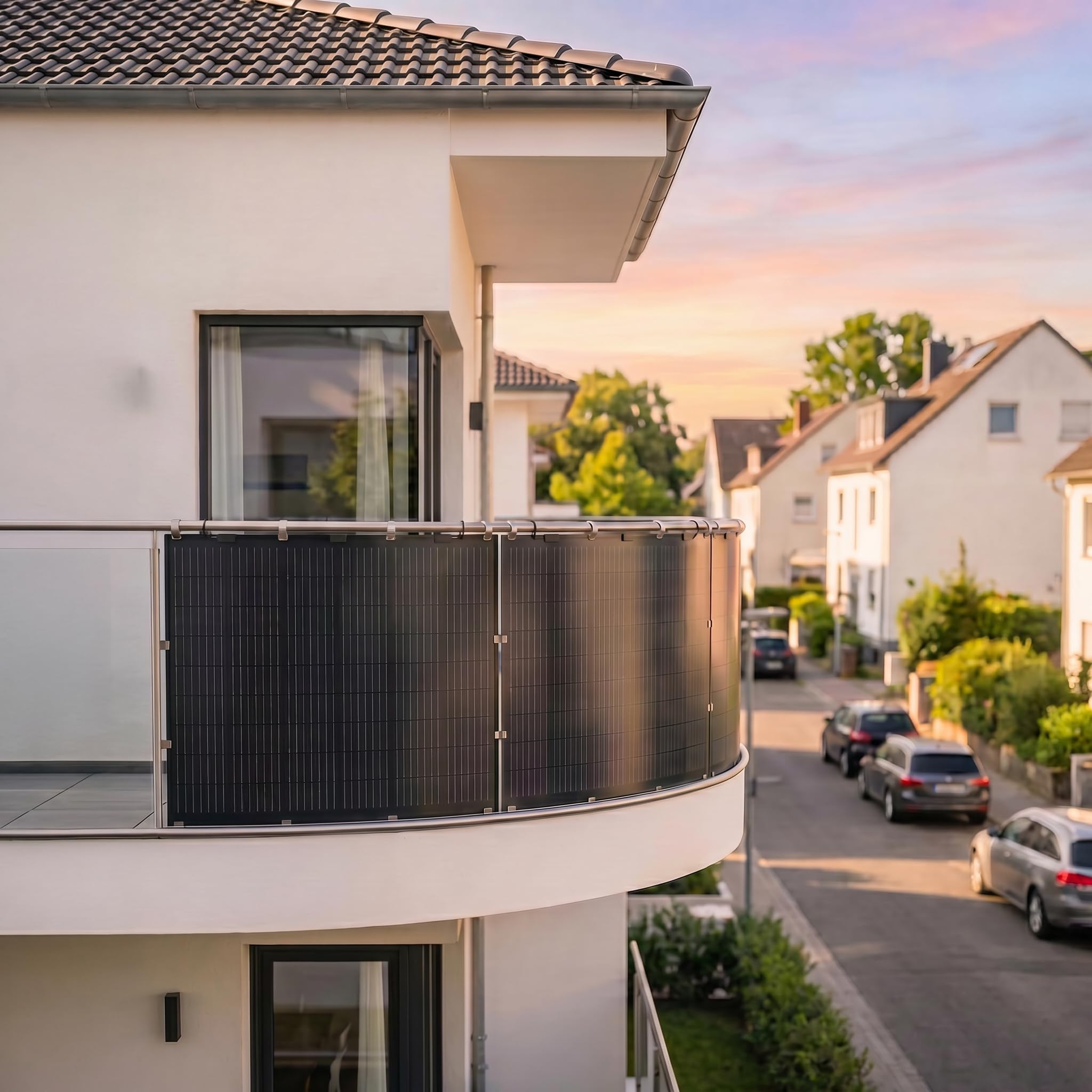 Kleines Kraftwerk Flexibles Balkonkraftwerk 450Wp – Flexible Solarmodule 2×225W Set inkl. Wechselrichter & Anschlusskabel – Solarpanel Komplettset für Balkon, Zaun & Sonderflächen