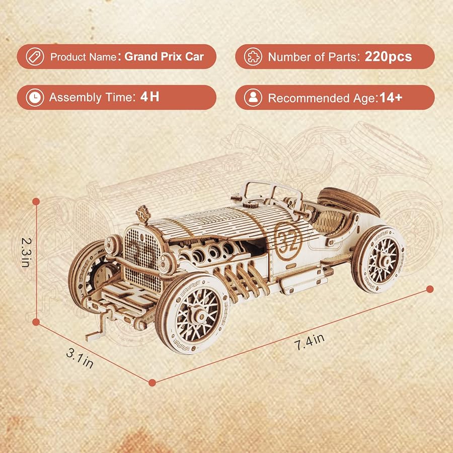 ROKR 3D Ahşap Bulmaca Yetişkinler Çocuklar için Vintage Grand Prix Ar… - Görsel 5