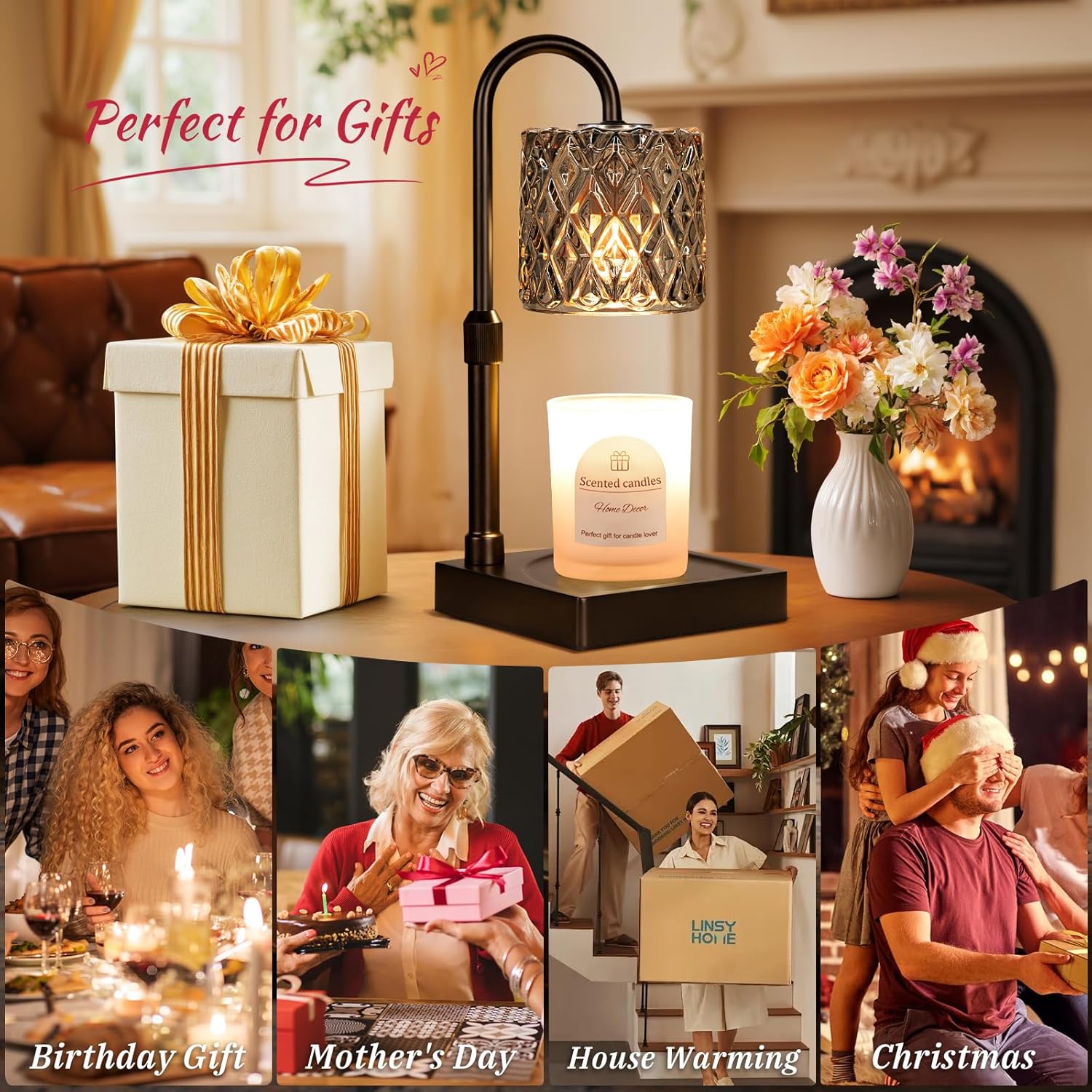 Hong-in Dark Grey Candle Warmer Lamp with Timer -Dimmable Adjustable Height Wax Melt Warmer for Jar Candles,Vintage Home Decor with Elegant Clear Glass,Birthday Gifts for Women, Mom, Friend, Sister - Image 5