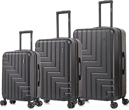 DUKAP ZAHAV 3 Pcs Hardside Luggage Sets | 20 24 28 inch Durable Lightweight Large Medium and Carry on Suitcase | Zippered Suit Case with Gel Handles and Trolley | Black