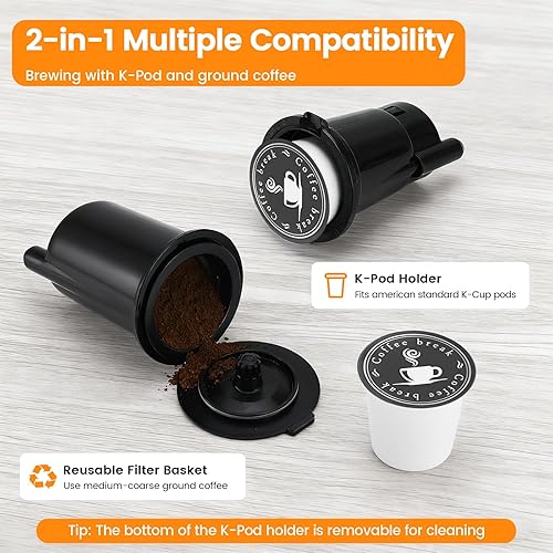 Miniatura 2 de Cafetera de una sola porción para cápsulas K-Cup y molidos, cafetera caliente y helada, función de botón fuerte, tamaños de preparación de 6 a 14