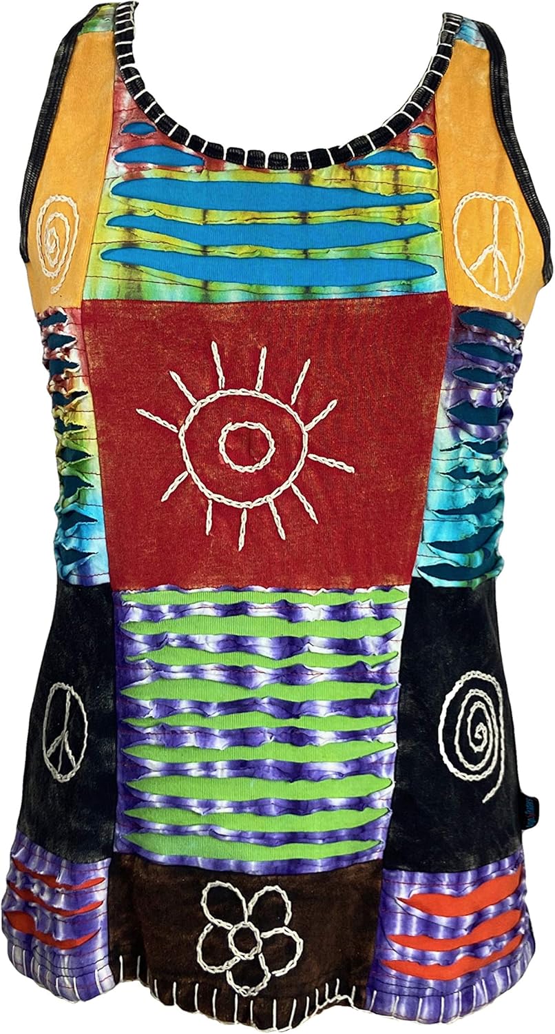 Agan Traders 2026 Summer Tops for Women - Knit Stretchy Rib Cotton Boho Gypsy Patch Cami Tank Top - Sleeveless Tops for Women