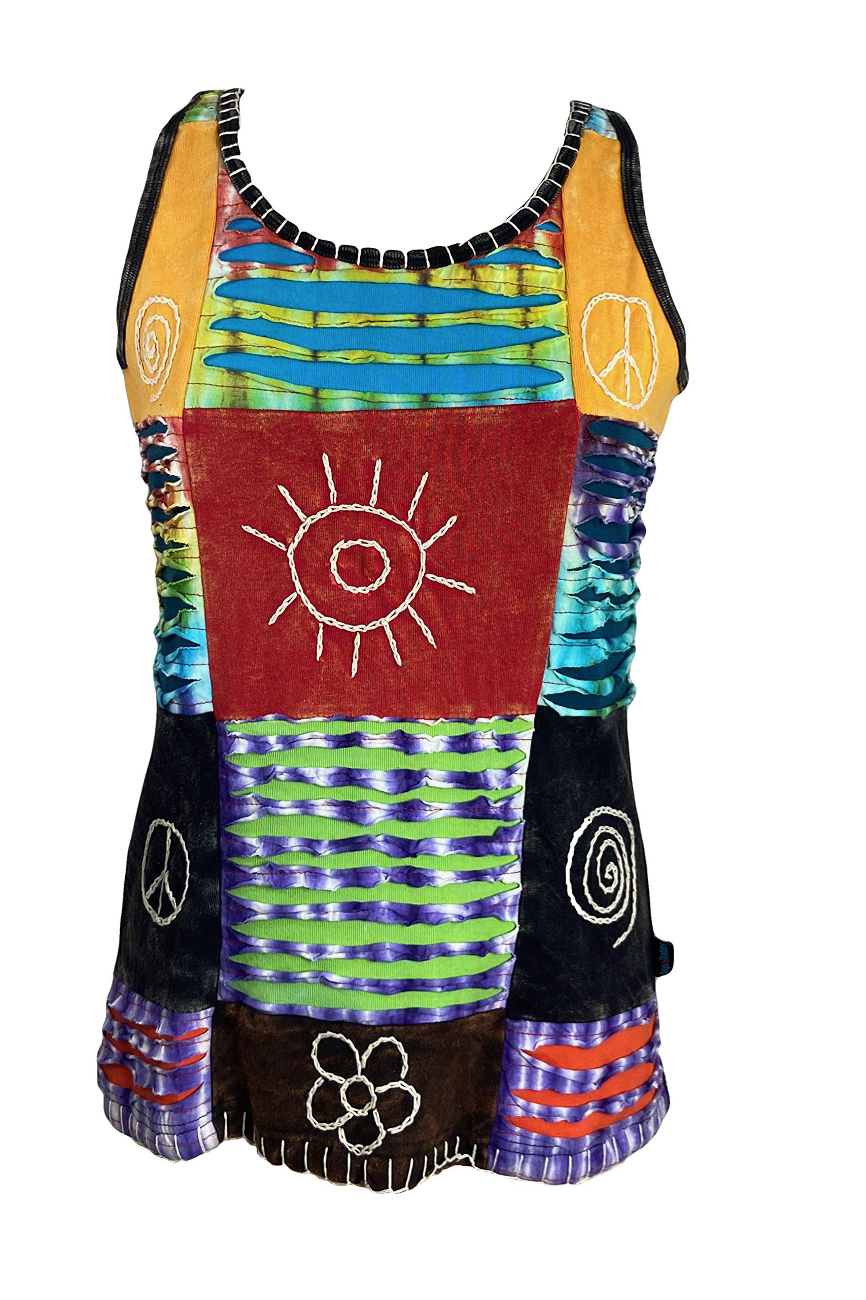 Agan Traders2024 Knit Stretchy Rib Cotton Funky Boho Gypsy Patchwork Summer Tank Top Cami